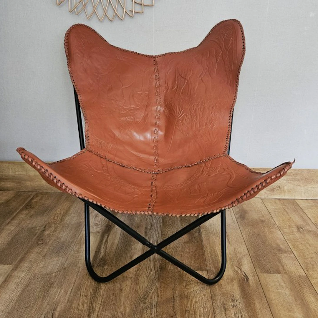 Chair - Butterfly chair (3107) - Leather, Metal - with embossed patterns
