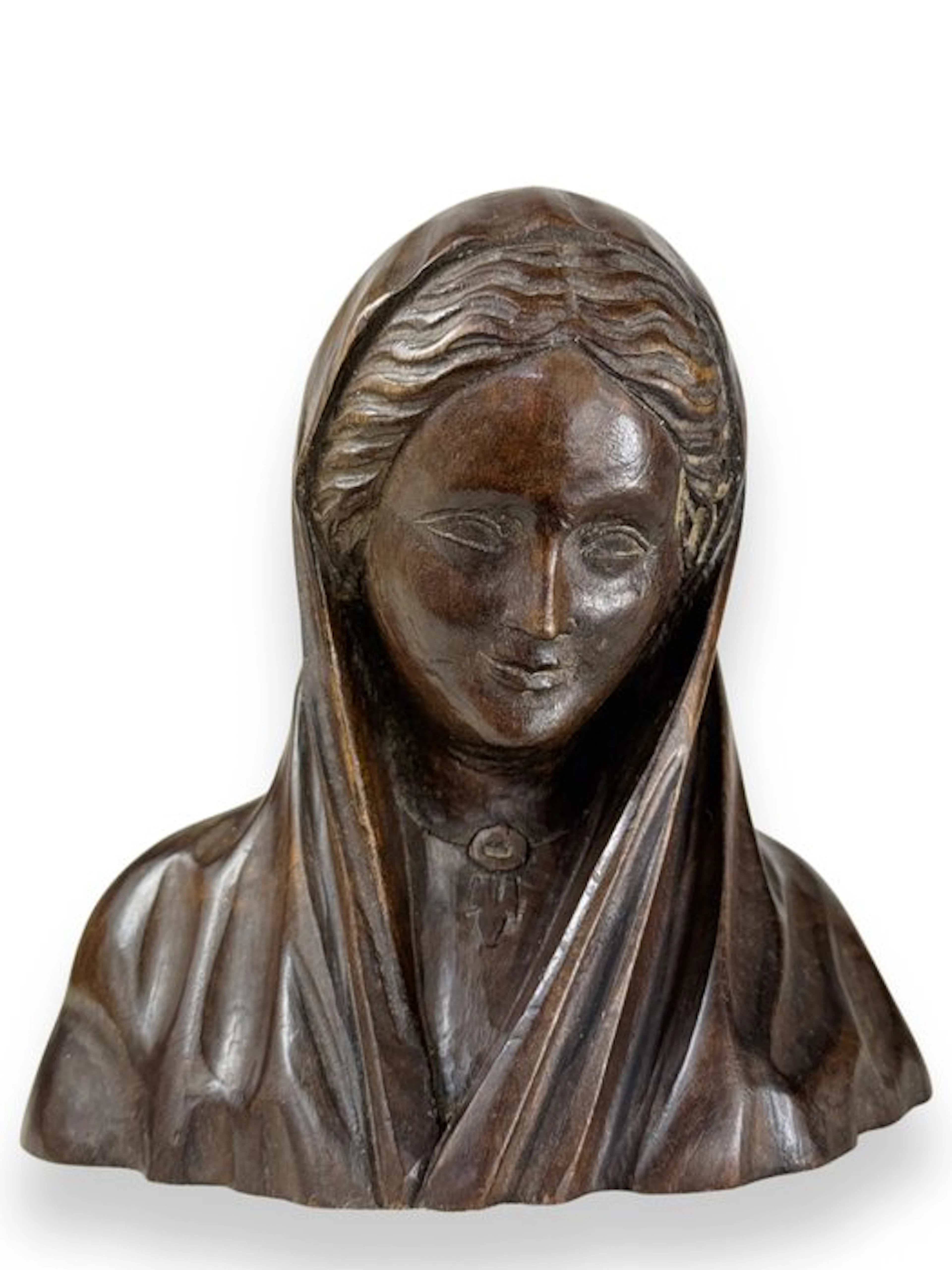 Lucien Pessey ( 1912-1990) - Bust, Visitation - 17 cm - Oak