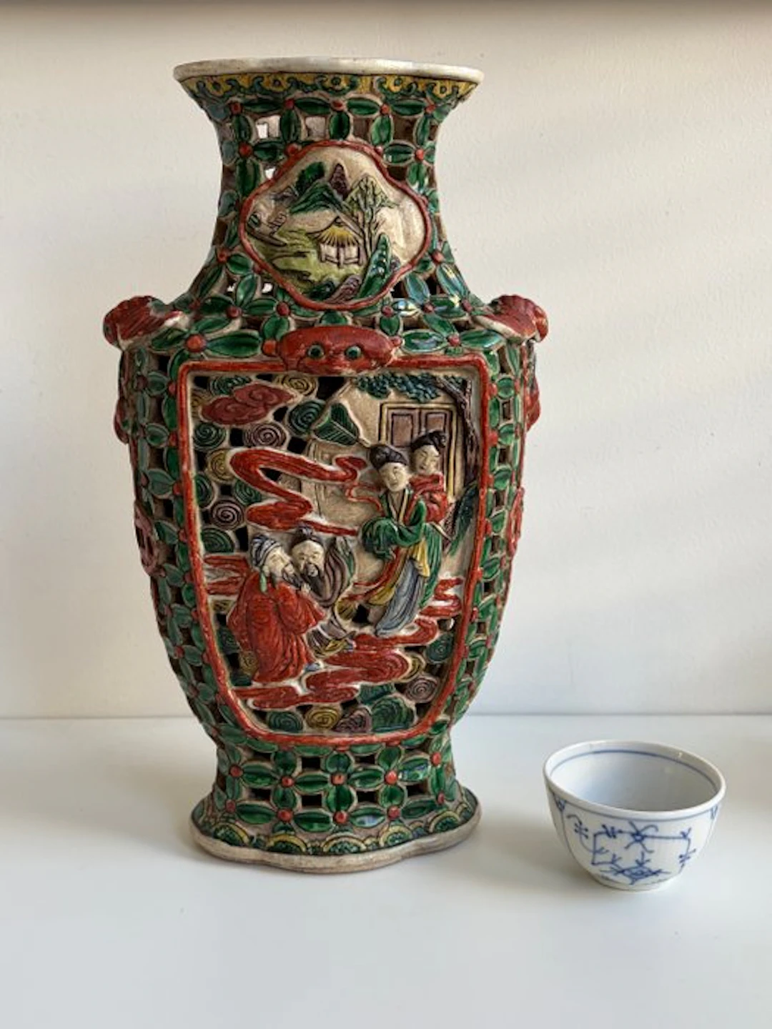 Antique Chinese Double-Walled Reticulated Porcelain Vase...