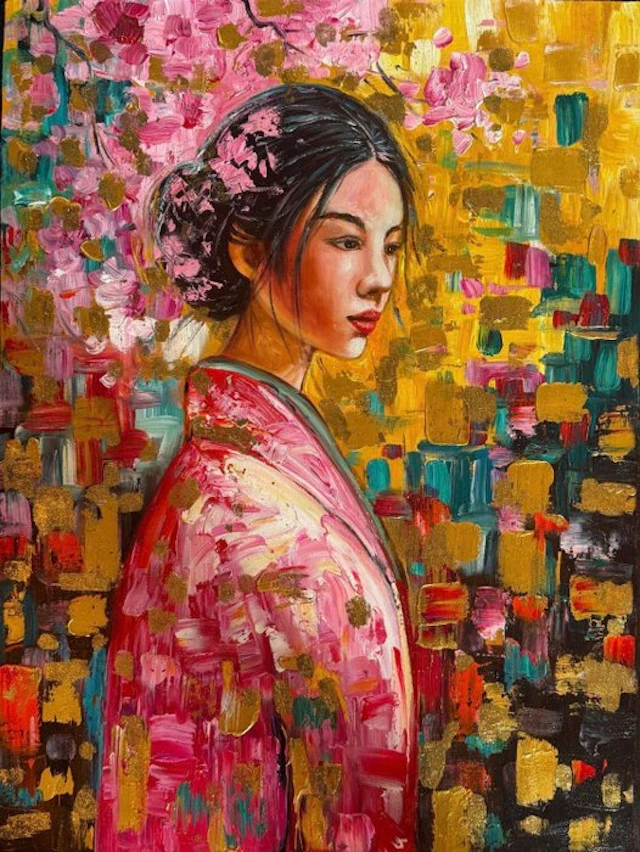 Nguyễn V.L (1993) - Sakura Gold ↑80 →60 cm ✦ Vendu sans prix de réserve ✓
