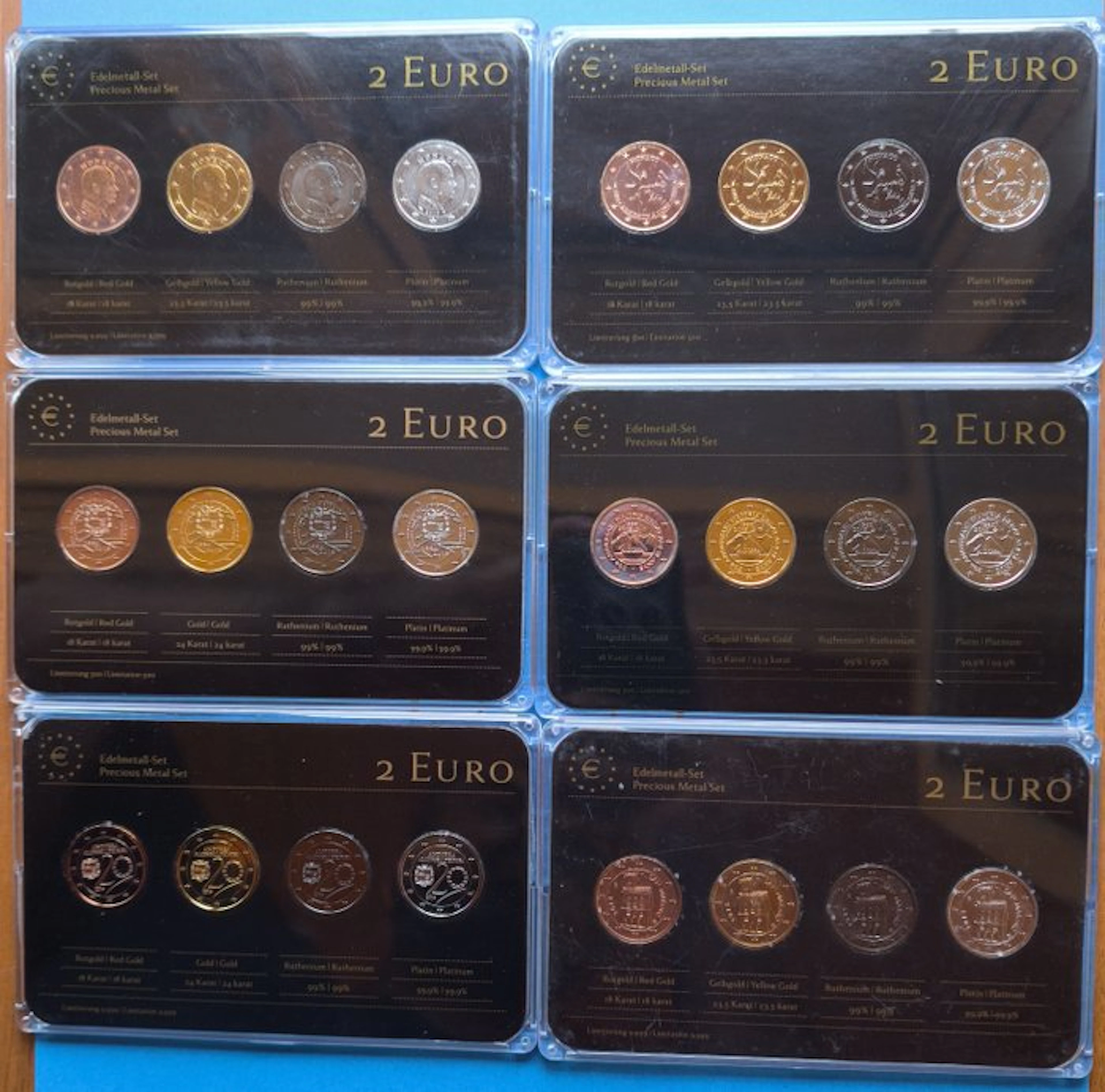 Europe. 2 Euro Various Years (6 Items colored by a...