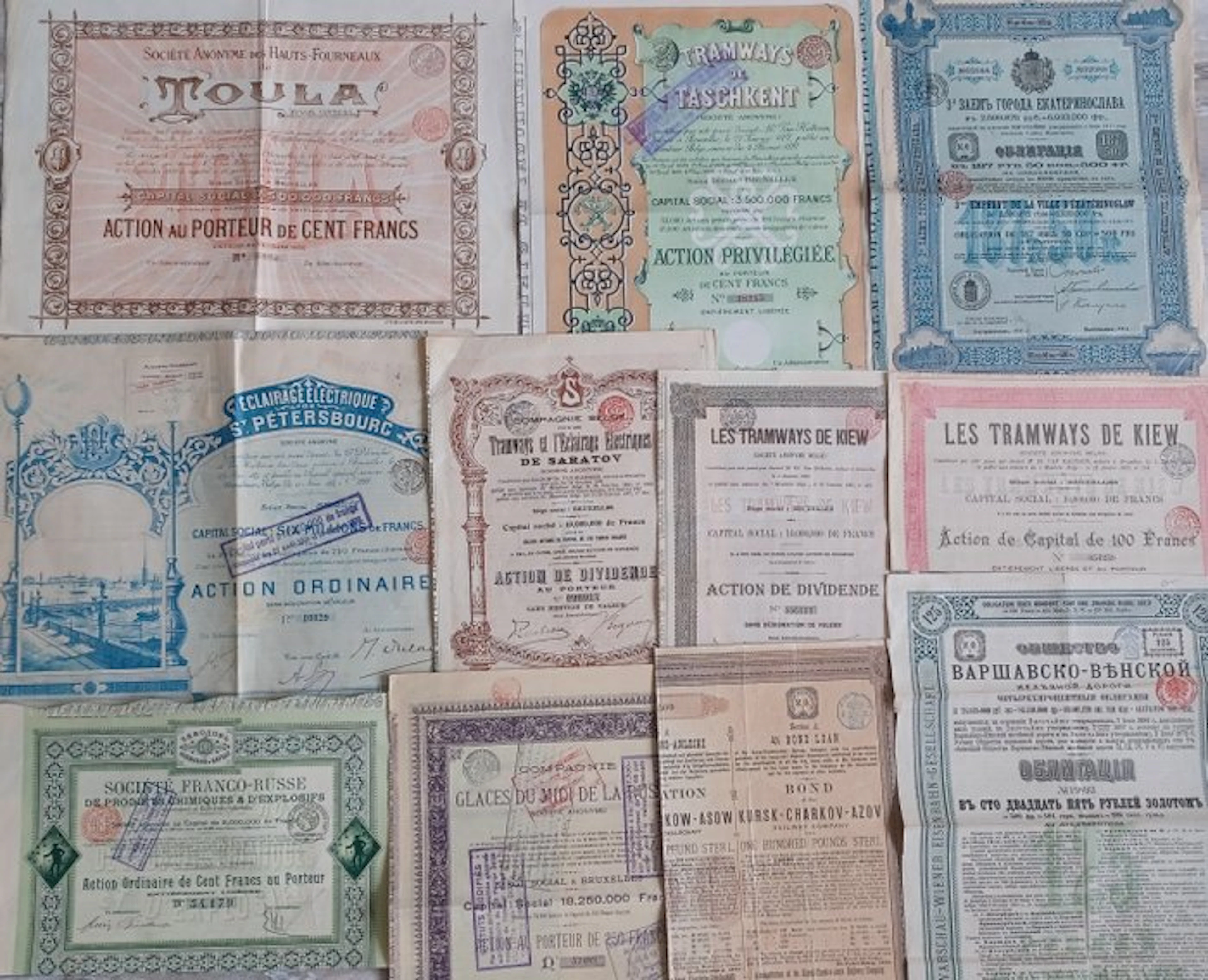 Russia. 11 x Russian Bonds & Shares - 1888 - 1924 (No reserve price)