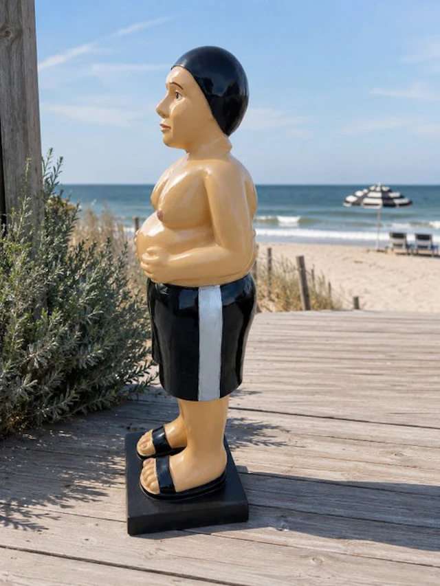 Statue, old fat man in swimming black shorts - 80 cm - polyresin