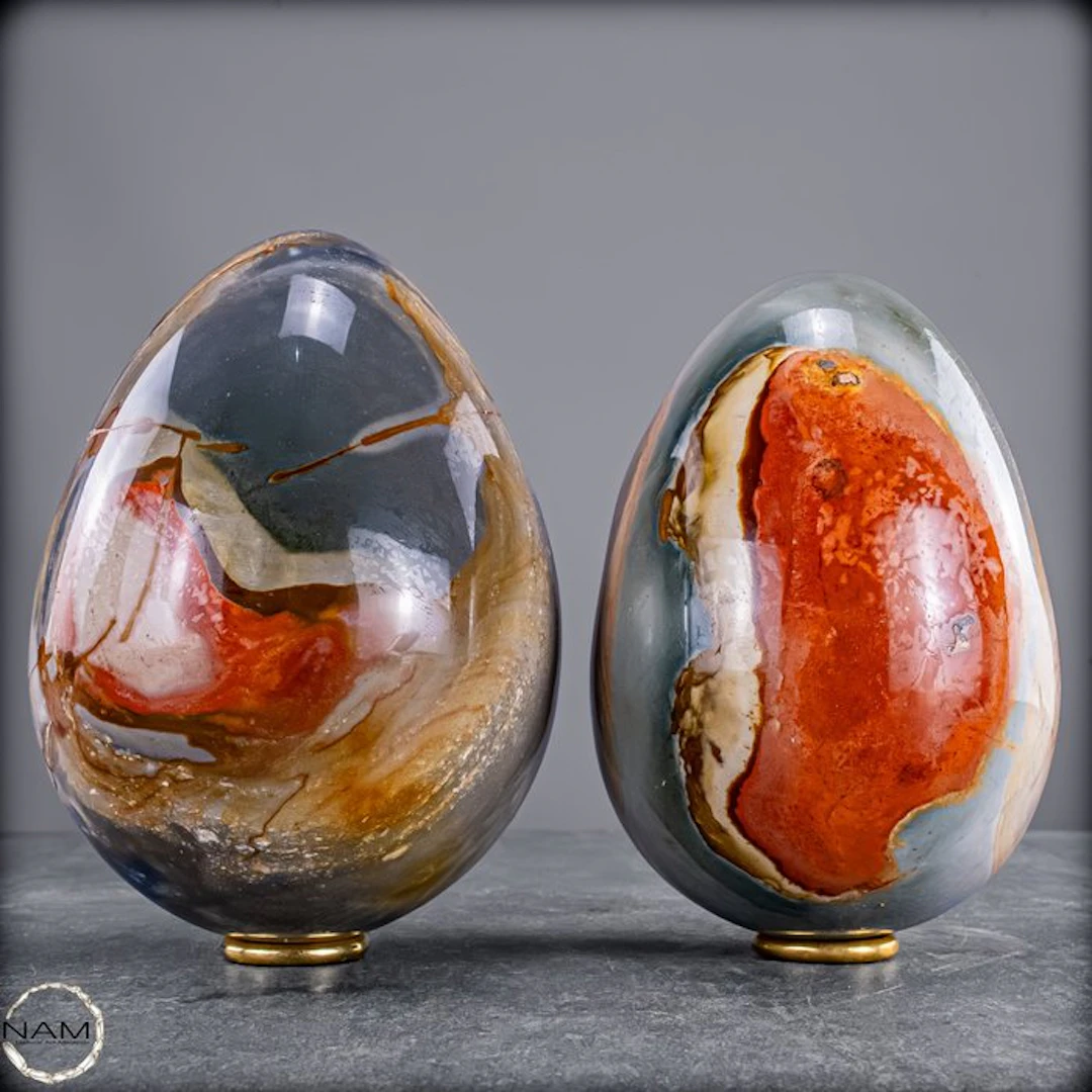 Polychrome Jasper Egg Set – Two impressive natural wonders- 2907.76 g - (2)