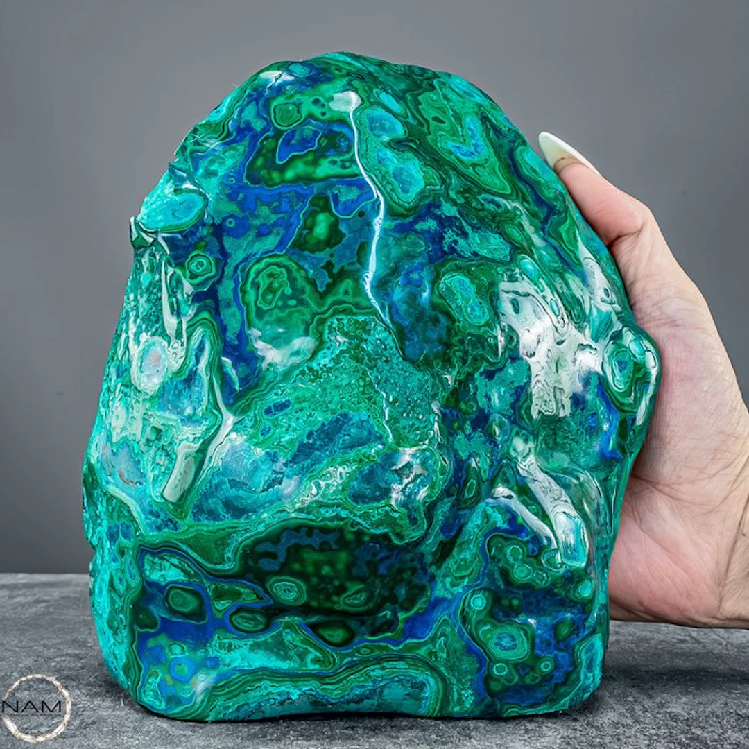 Natural botryoidal malachite-chrysocolla freeform –...