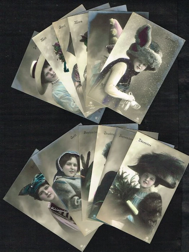 The 12 months of the year as postcards - Rare complete...