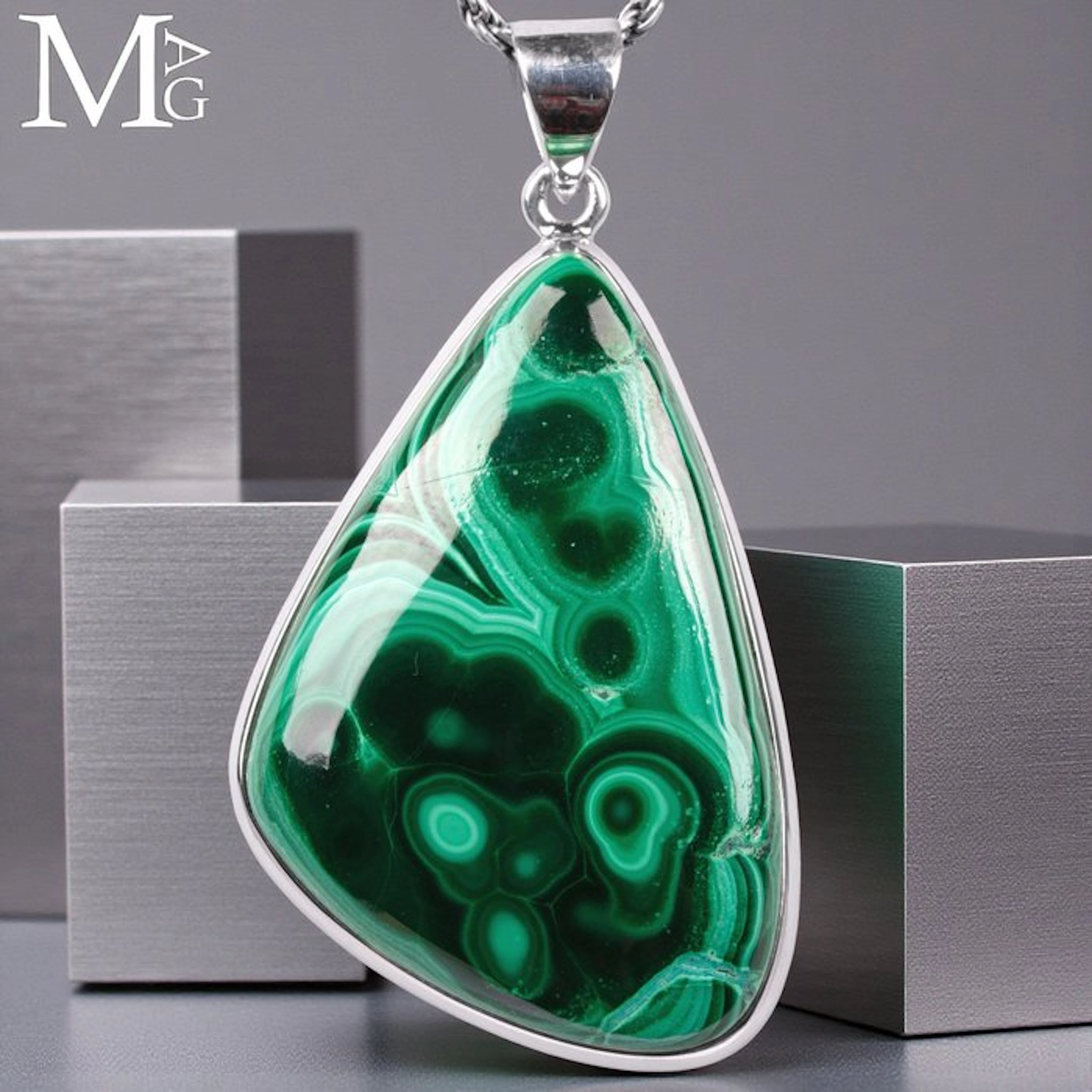 Sterling Silver Pendant with Unique Malachite Gem...