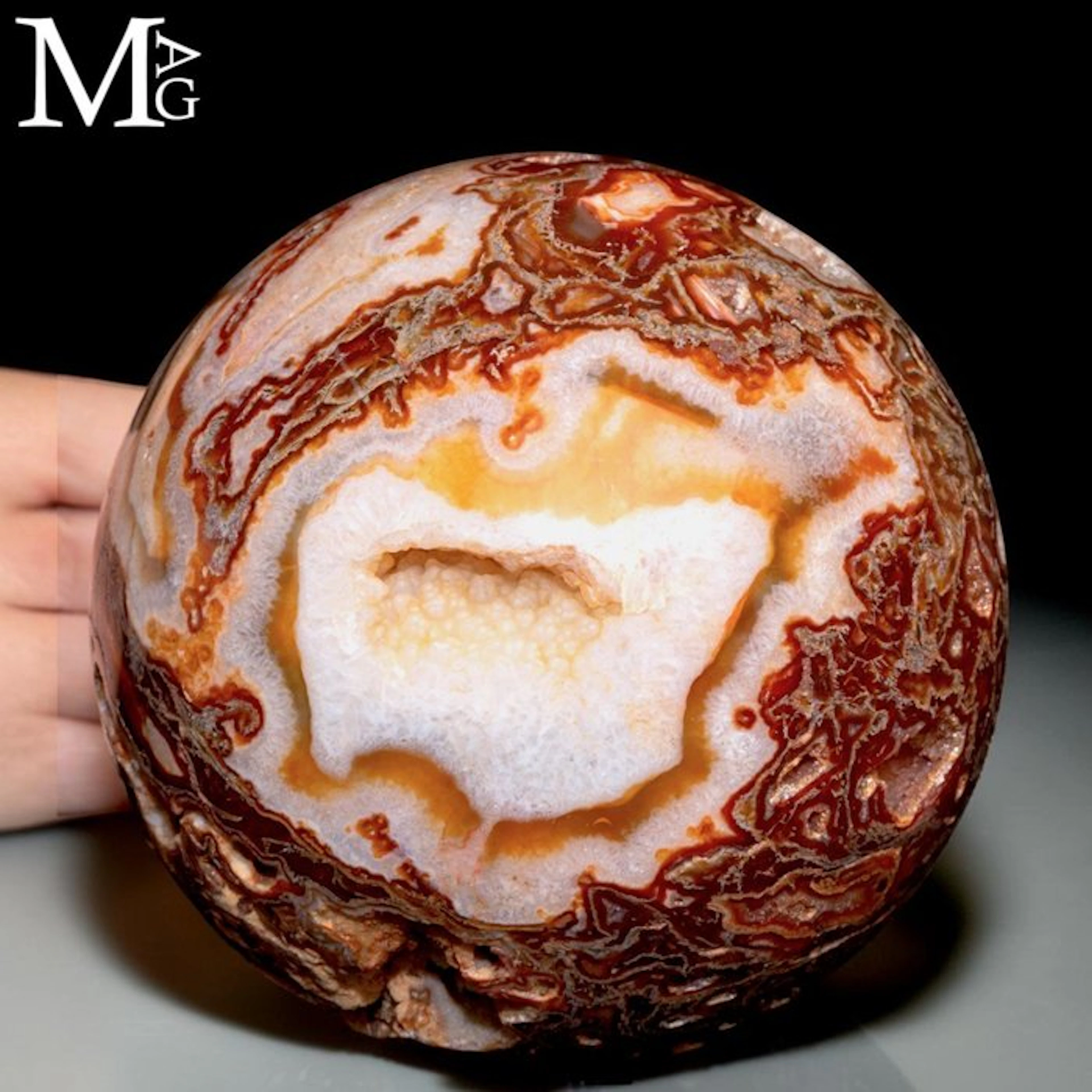Red Moss Agate Sphere with Natural Geodes - Highly...