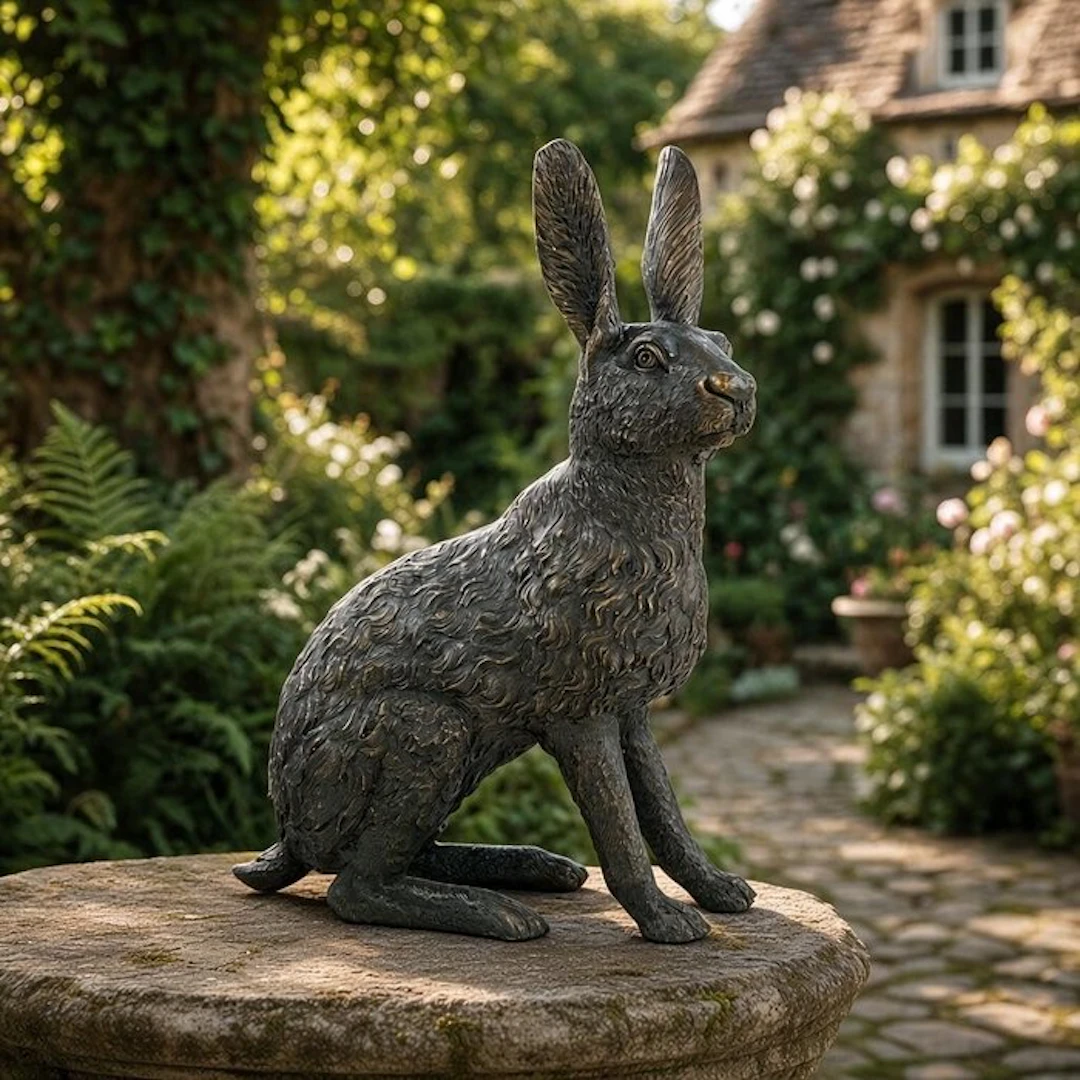 Sculpture, Large Seated Hare - 38 cm - Bronze