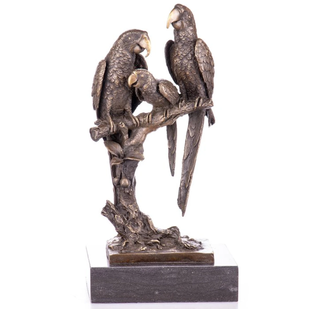 Figure - Bronzefigur Papageien 38CM - Bronze, Marble