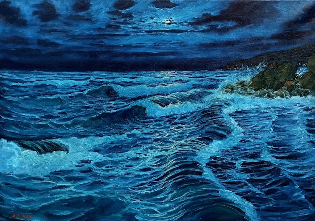 Massimo Orsucci (1946-2025) - Mareggiata al chiaro di luna