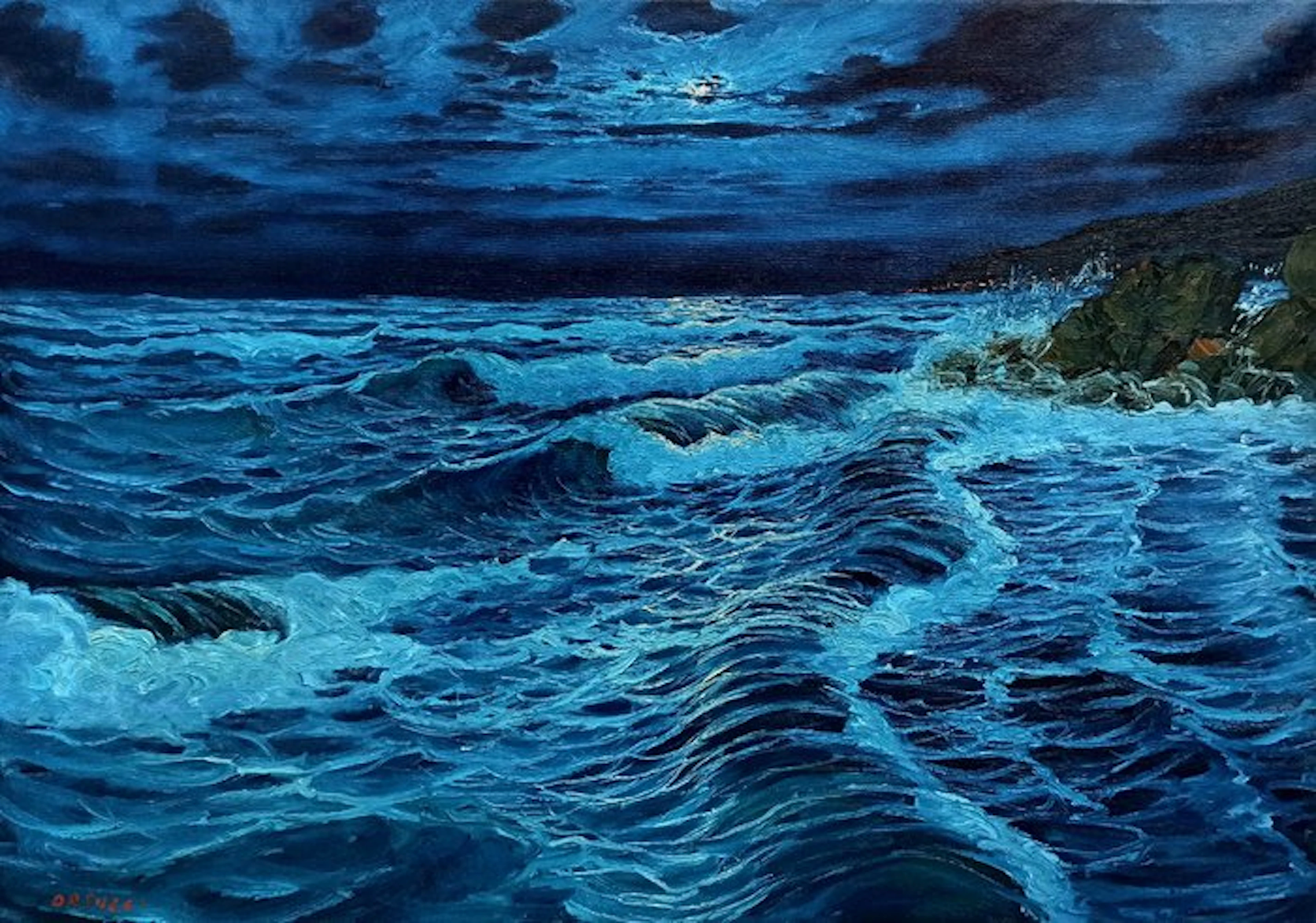 Massimo Orsucci (1946-2025) - Mareggiata al chiaro di luna