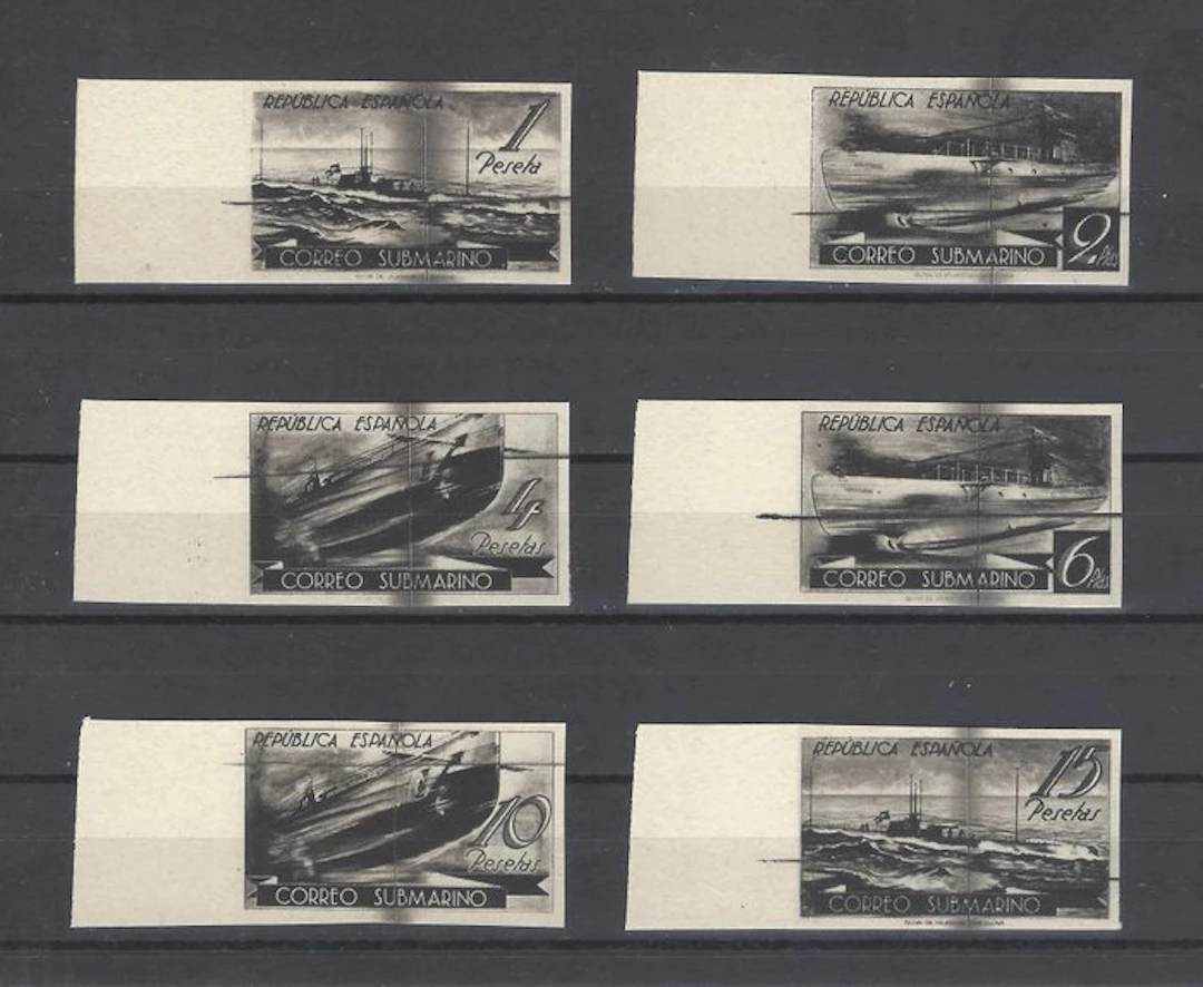 Spain 1938 - Submarine Mail - complete series - Edifil Esp. nº 775/780Pl