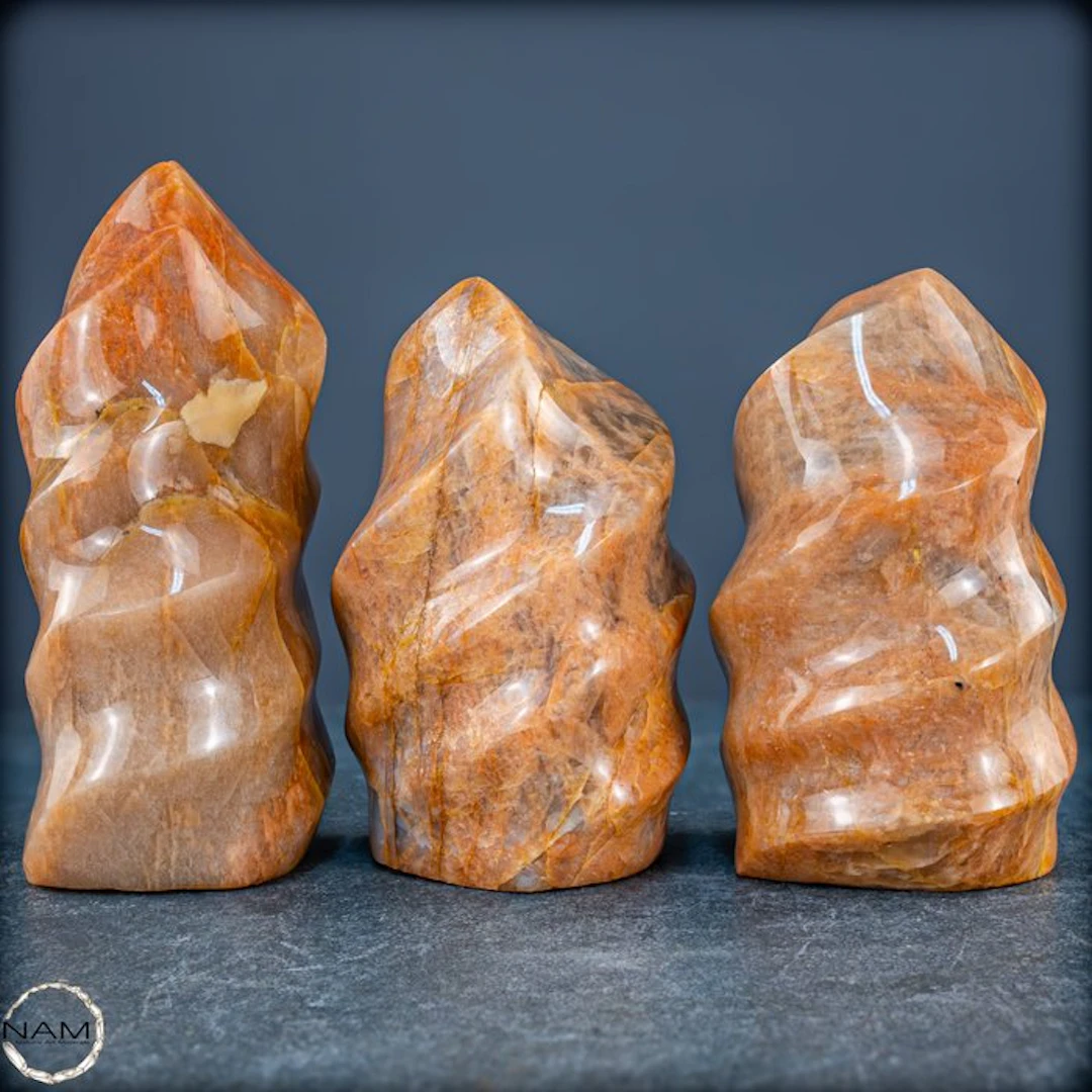 Peach Moonstone Flame Set – Expressive nature art in warm...