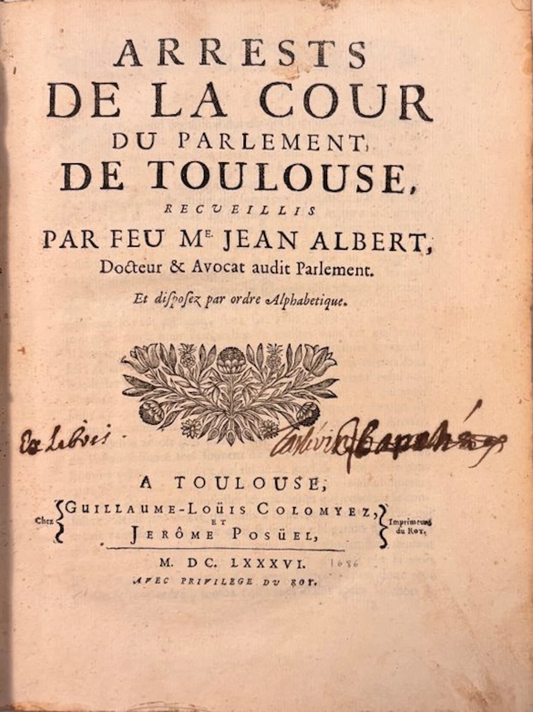 Jean Albert - Arrests de la Cour du Parlement de Toulouse - 1686