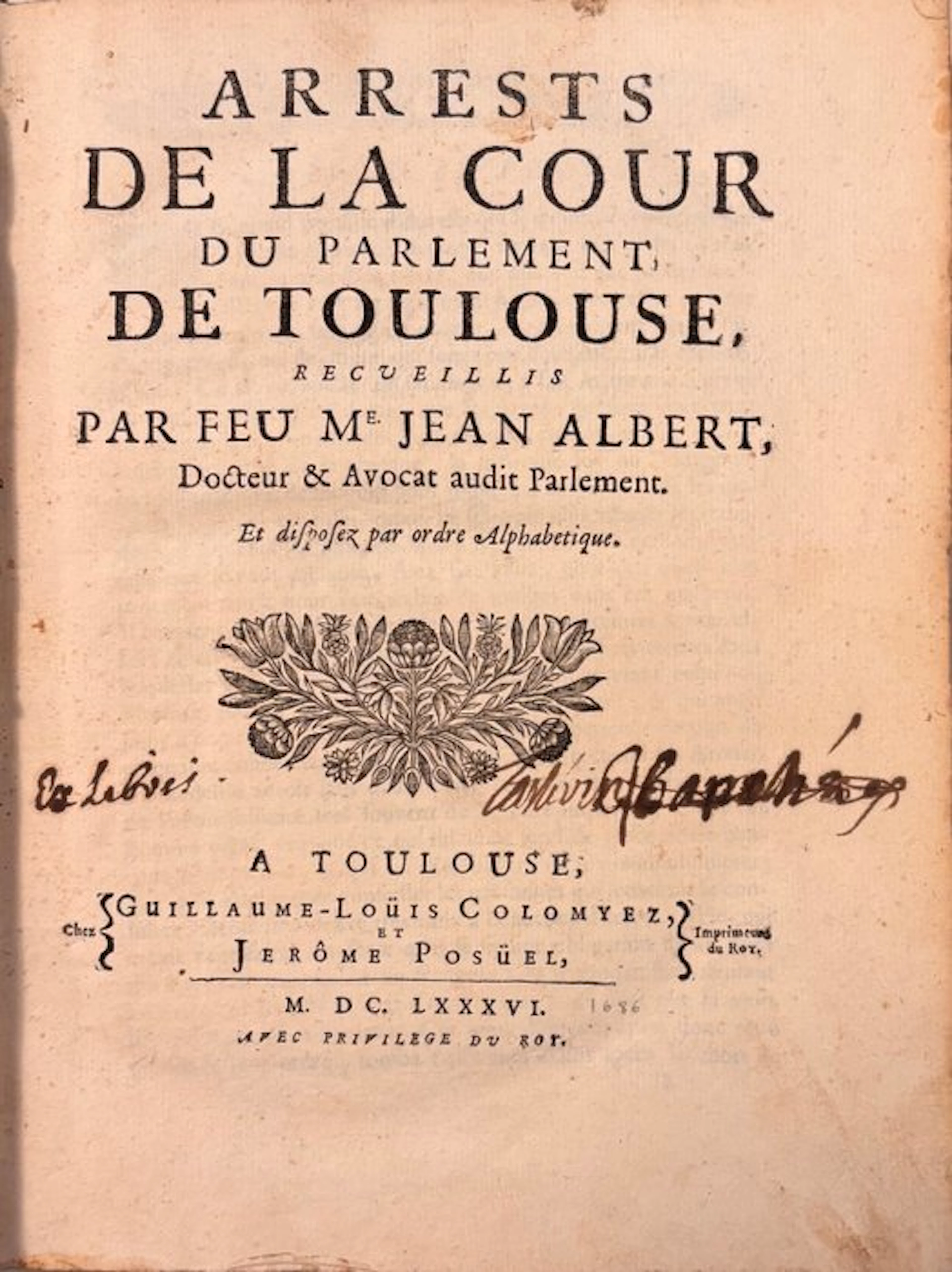 Jean Albert - Arrests de la Cour du Parlement de Toulouse - 1686