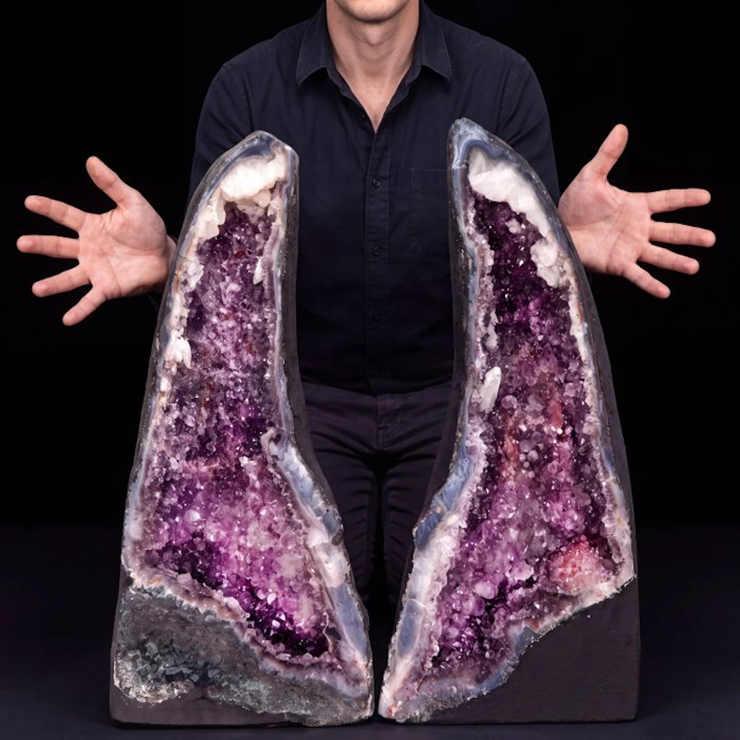 Amethyst & Agate - 49x24x17 cm - Matched Pair - Cathedral Geode- 29.4 kg