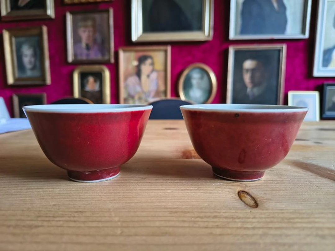 Antique Vessel (2) - Porcelain - Pair - oxblood vase
