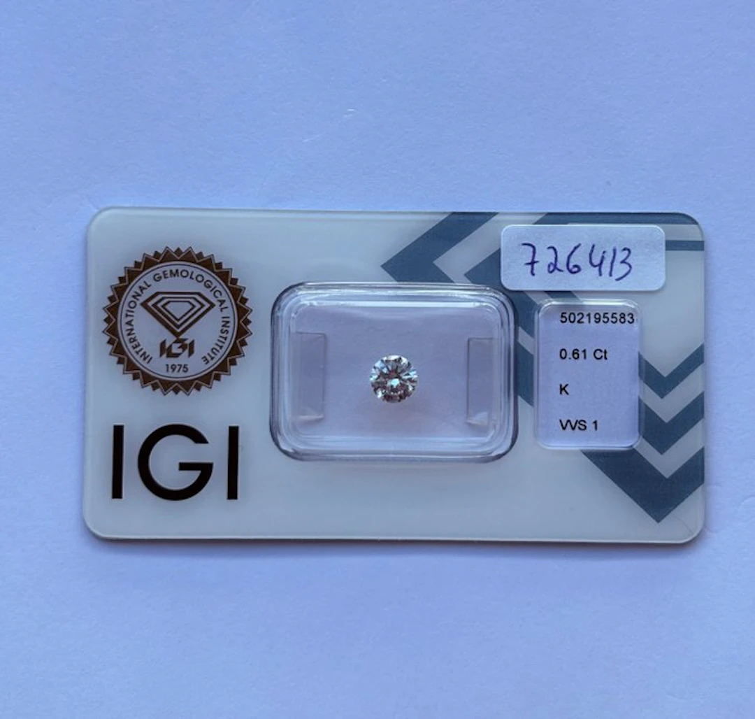 1 pcs Diamond (Natural) - 0.61 ct - Round - K - VVS1...