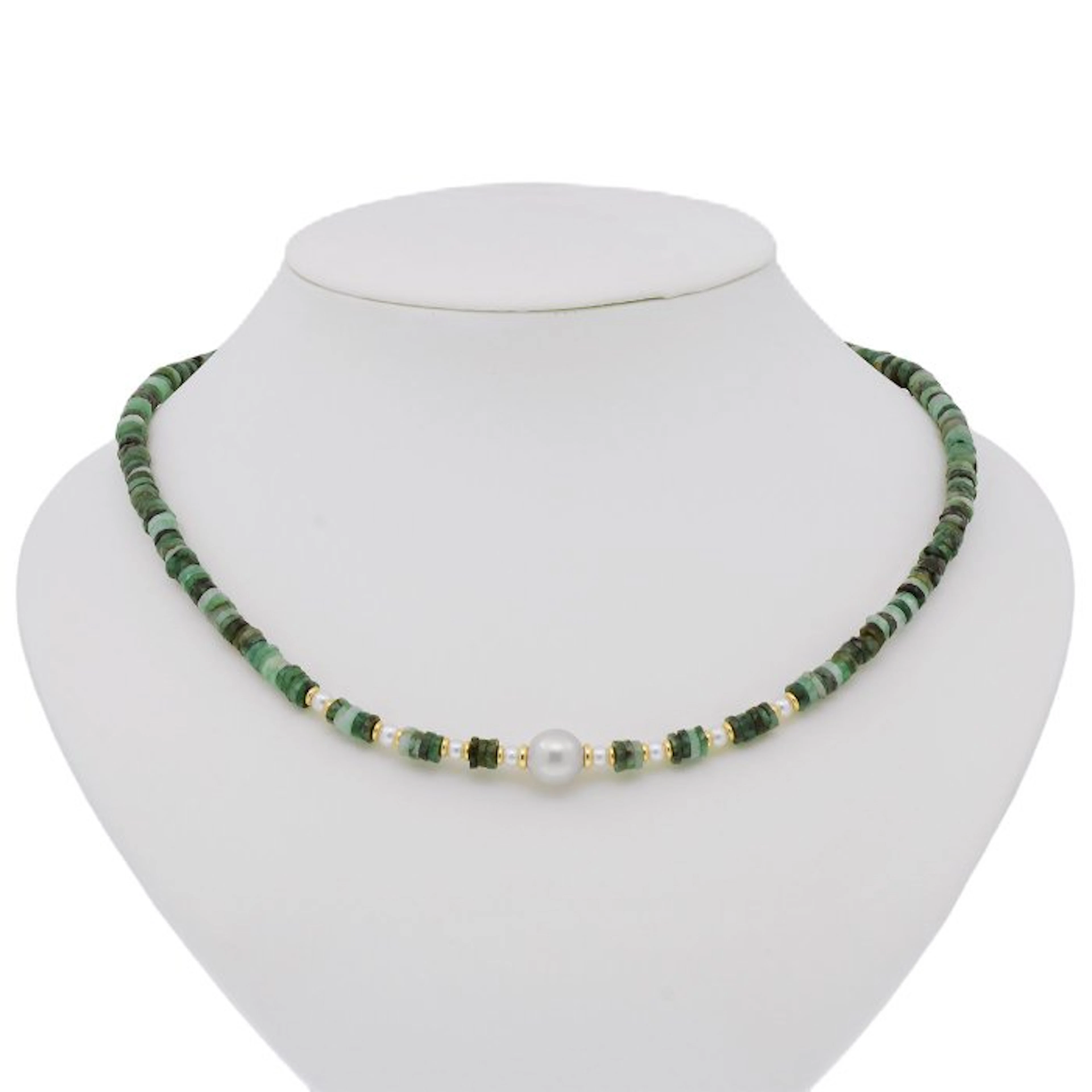 No reserve price - Necklace - 18 kt. Yellow gold Pearl - Emerald