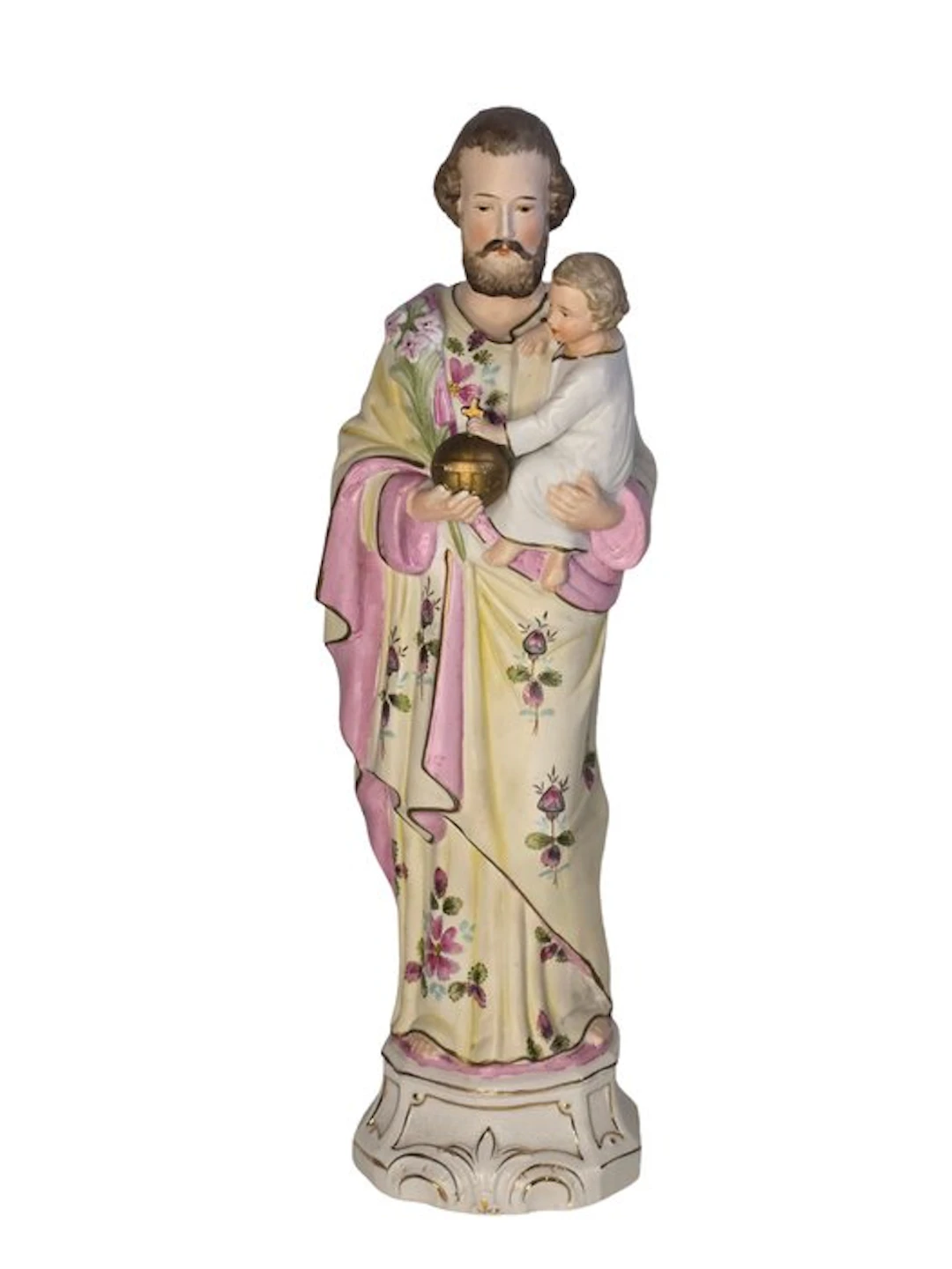 Statue, Gesigneerde Sint Jozef met kind - 39 cm - Porcelain