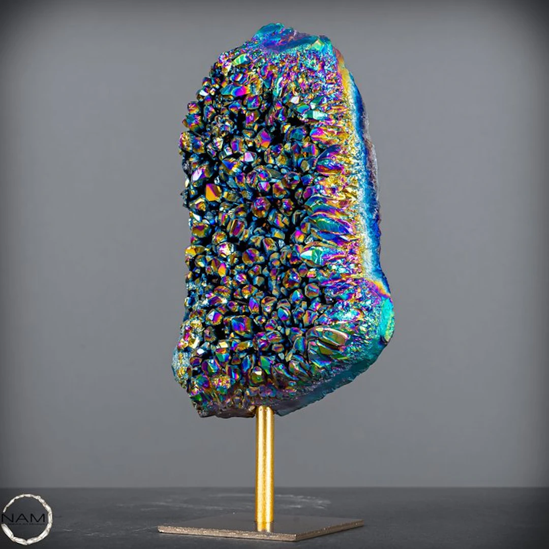 Rainbow of Energy – Aura Amethyst on a Stand. Unique- 562.11 g