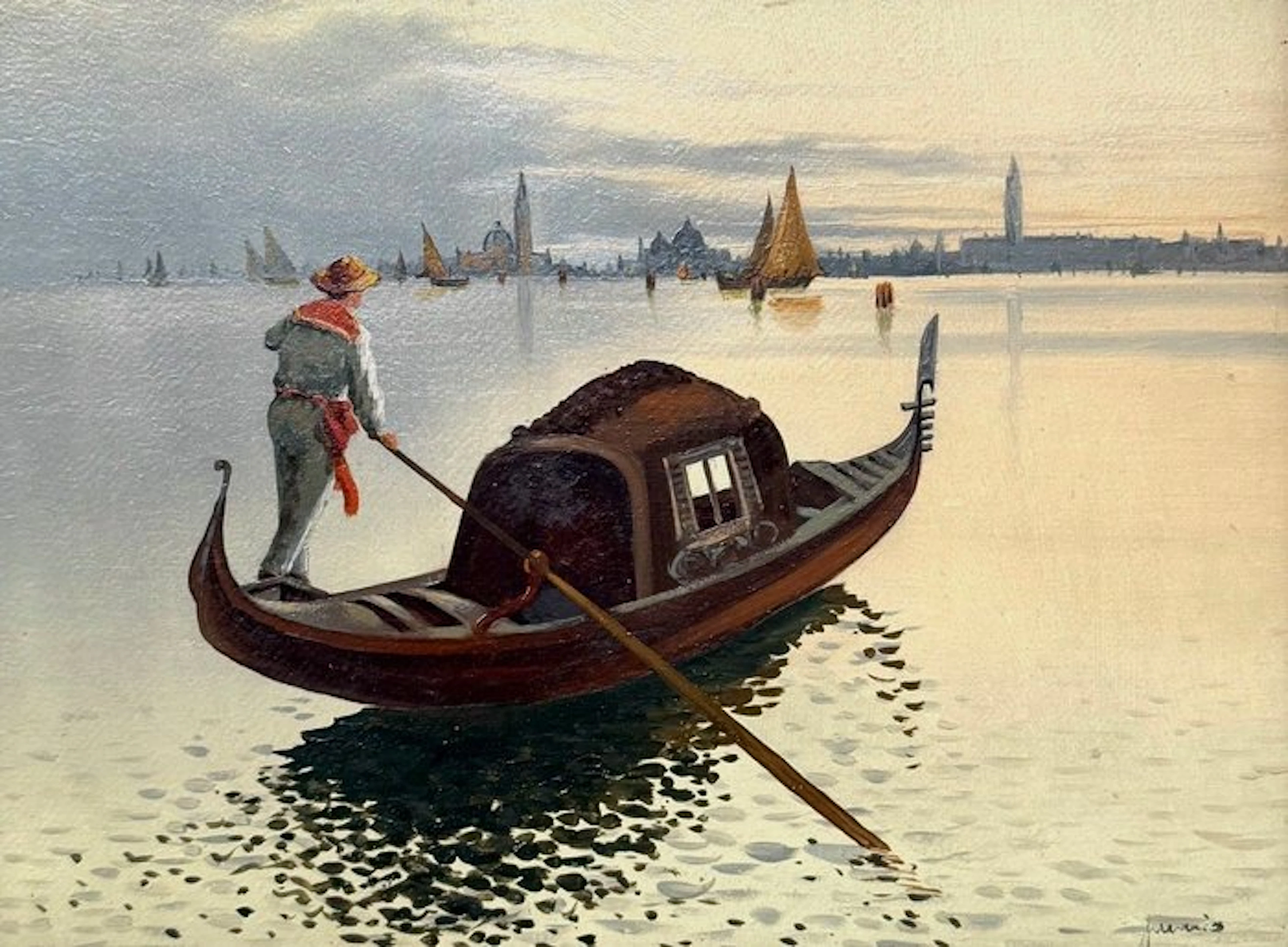 Italian school (XX) - Gondola nella laguna di Venezia