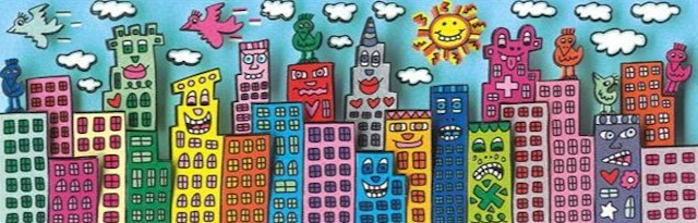 James Rizzi (1950-2011) - A Bunch Of Birds On Buildings