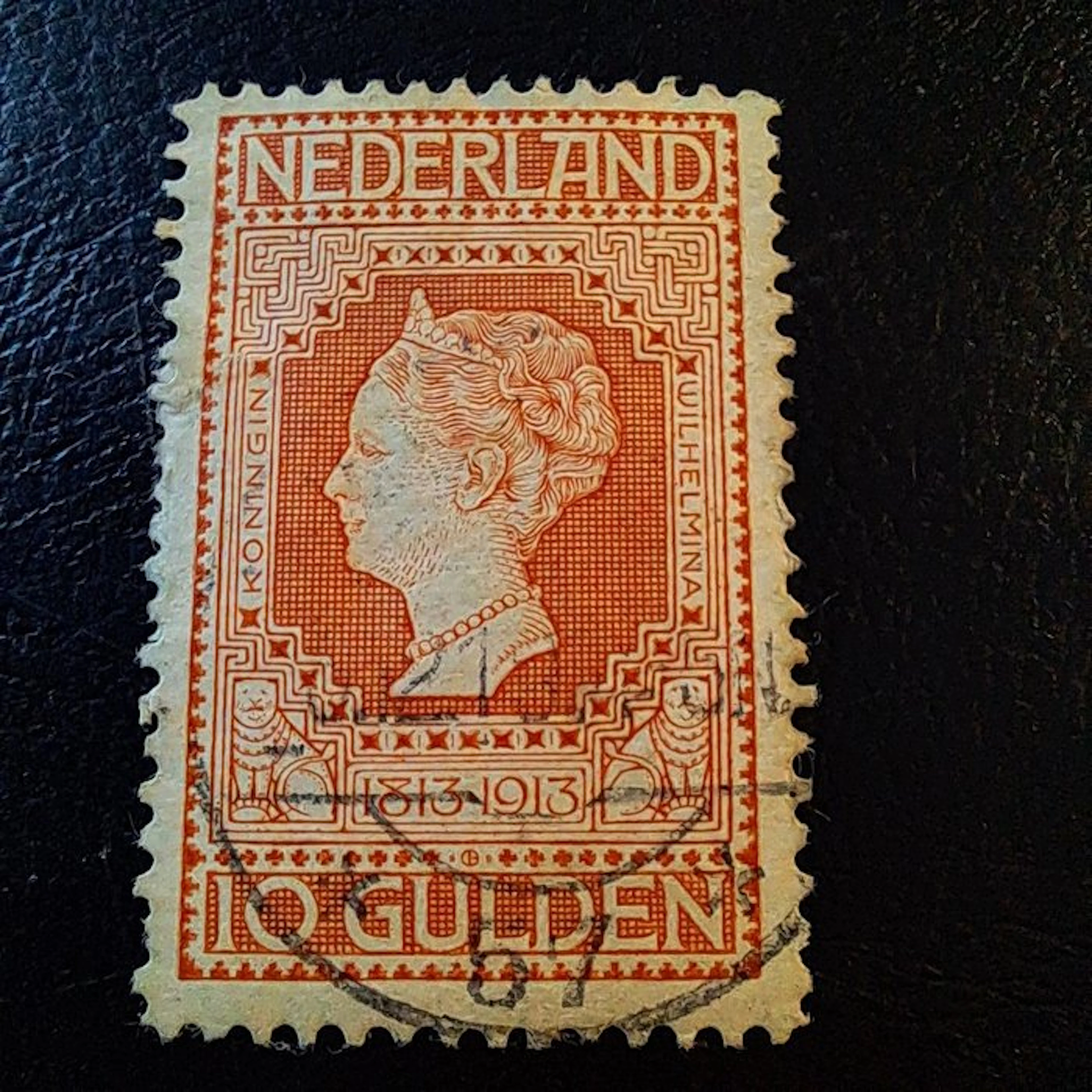 Netherlands 1913 - 10 Gld jubilee stamp with remark - NVPH 101