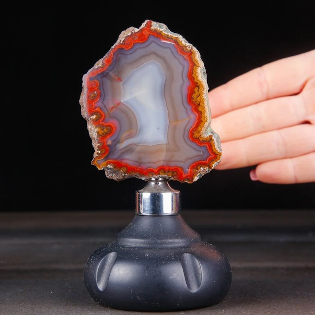 Morocco Agate Slice - Rare Agate Geode - Wood and Steel...