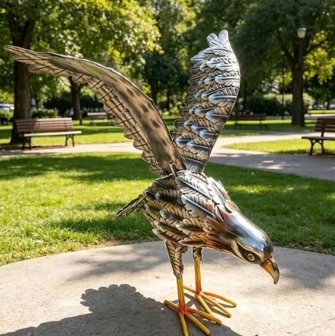 Figure - Metal Hawk Sculpture - Steel, Metal, Paint