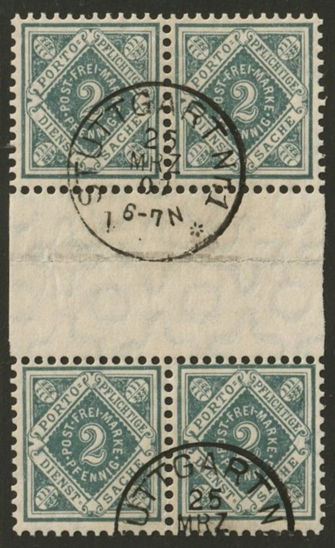 Württemberg 1906 - WÜRTTEMBERG 112 ZWISCHENSTEGVIERERBLOCK gestempelt