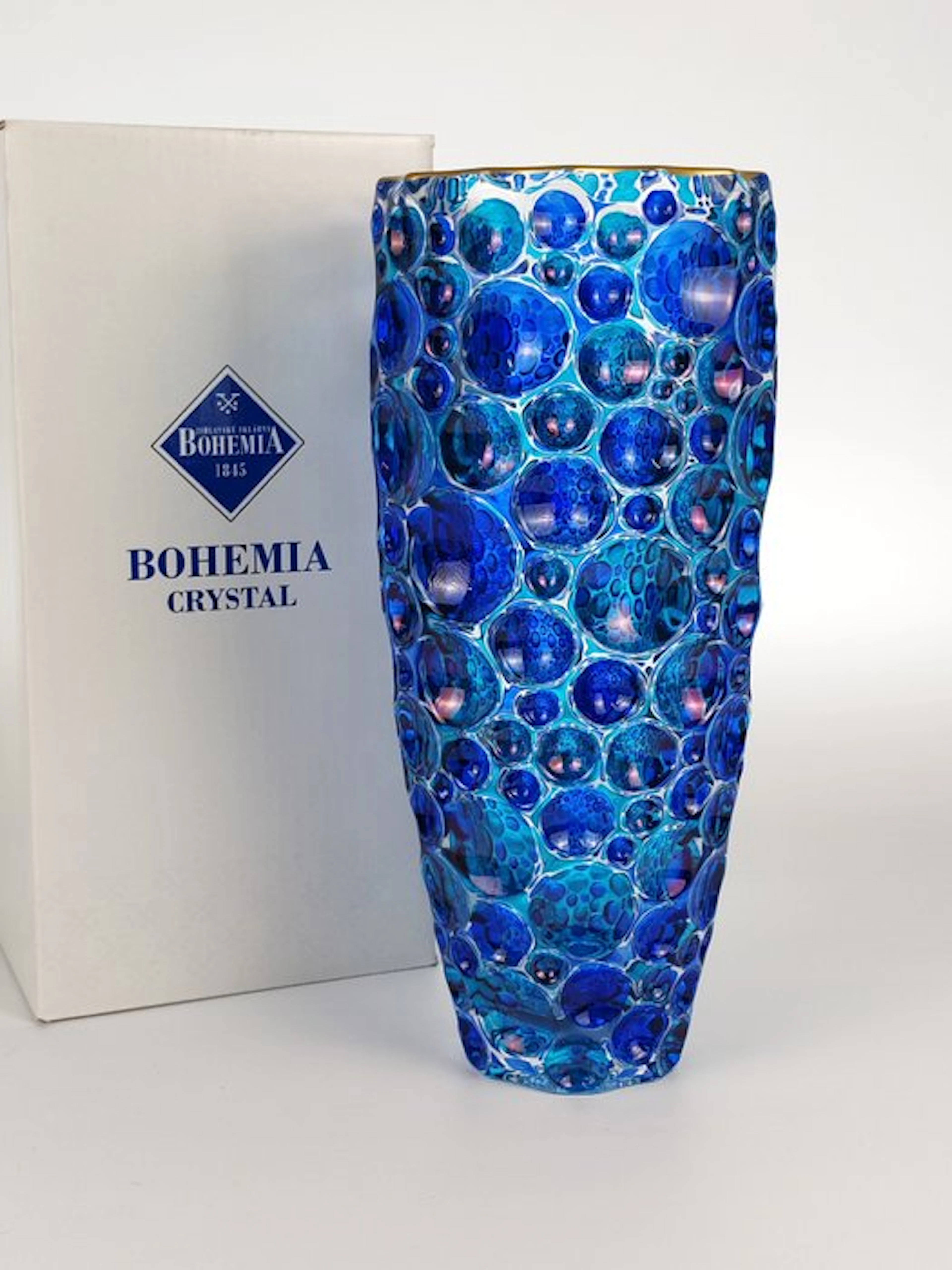 Vase - Crystal, Enamel - Blue and gold Lisbon