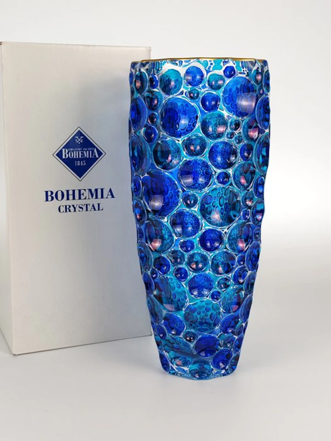 Vase - Crystal, Enamel - Blue and gold Lisbon