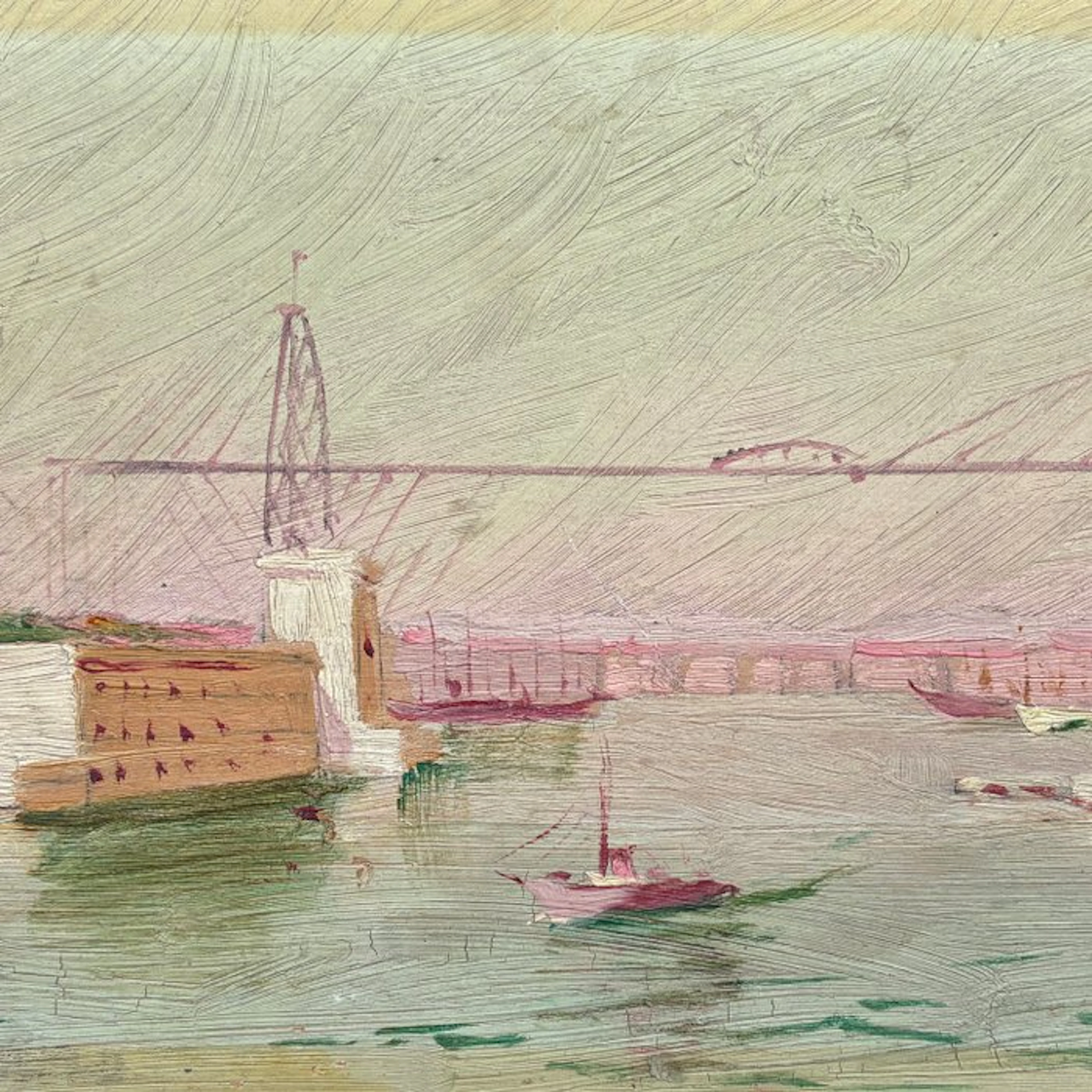 French school (XIX) - Marine aux bateaux à Marseille...