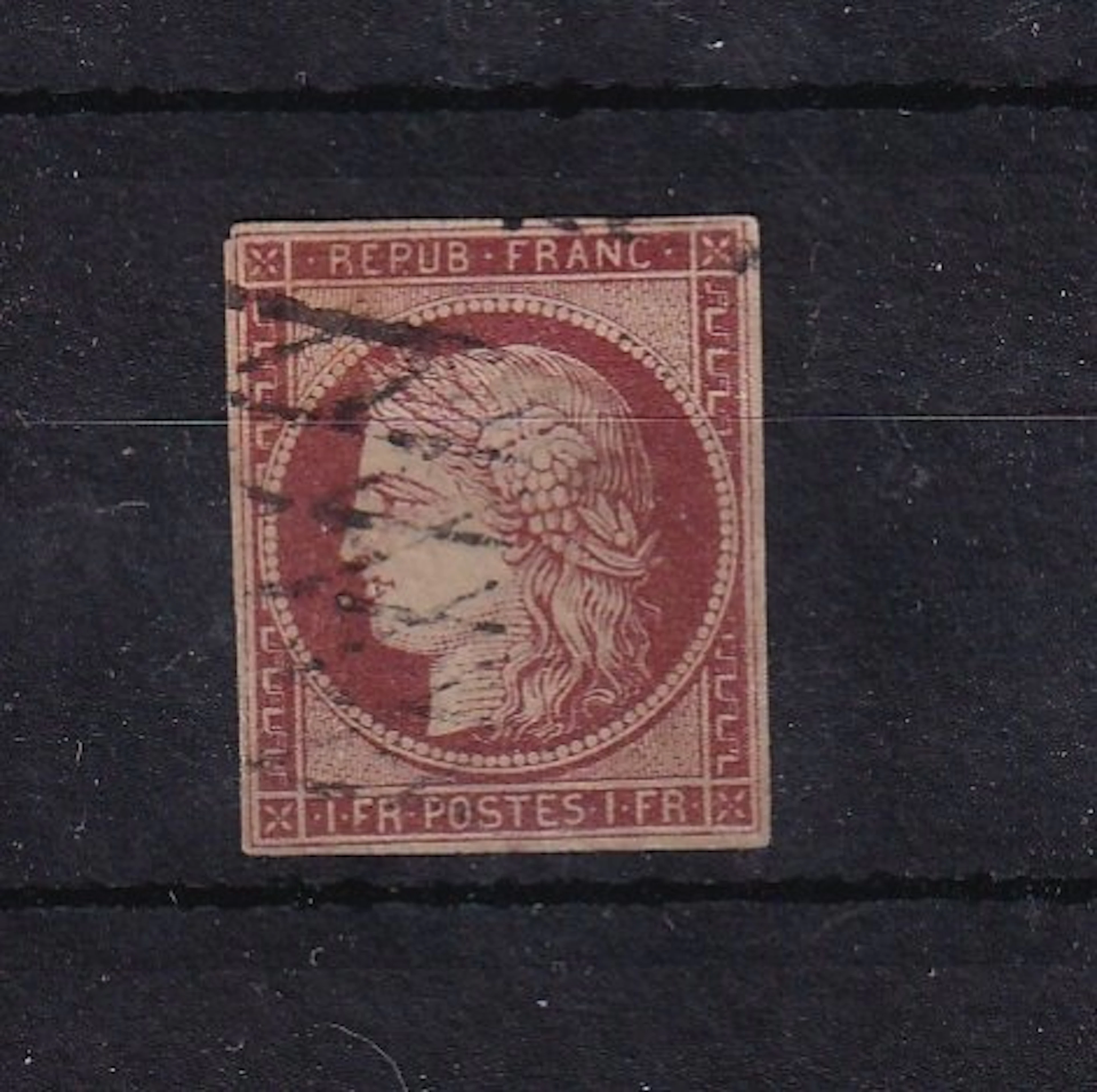 France 1849 - with Cérès certificate 1fr carmine - Yvert n°6