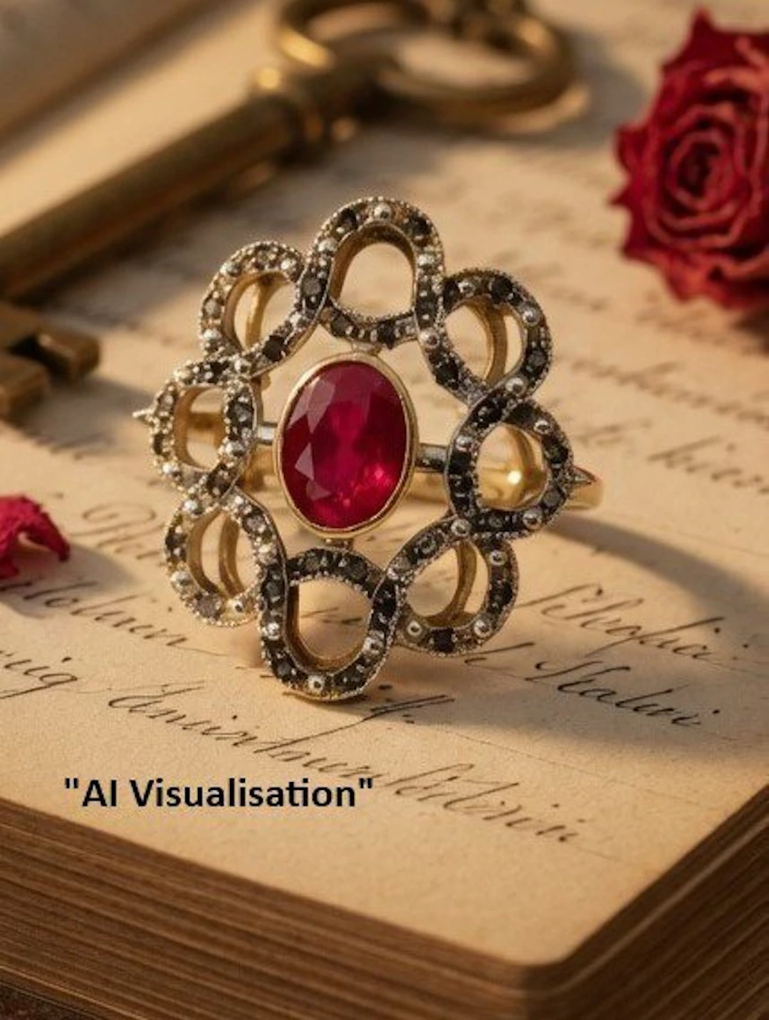 No reserve price - Ring - 9 kt. Silver, Yellow gold Ruby - Diamond