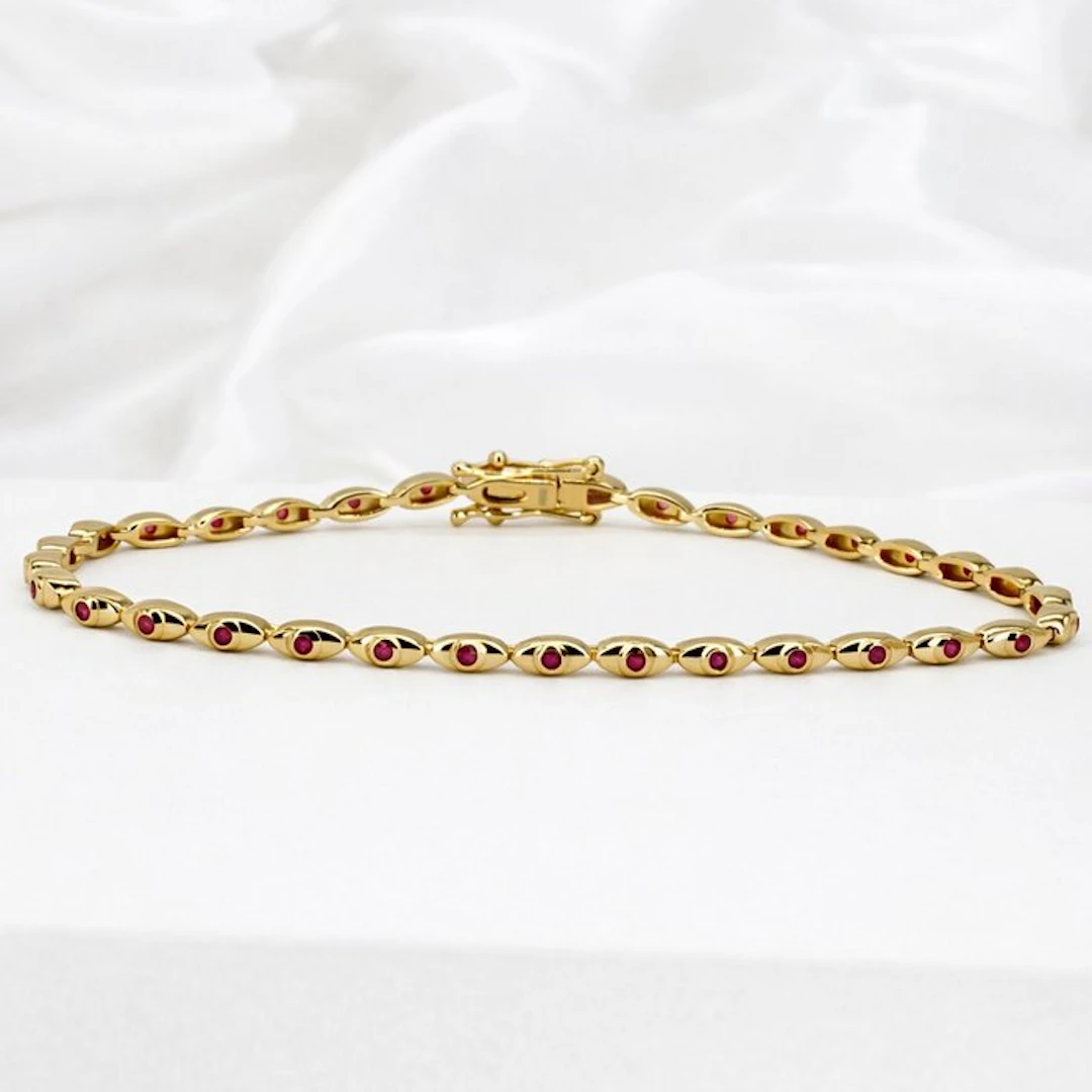 No reserve price - Bracelet Gold-plated Ruby - Diamond - 18K Gold Plated