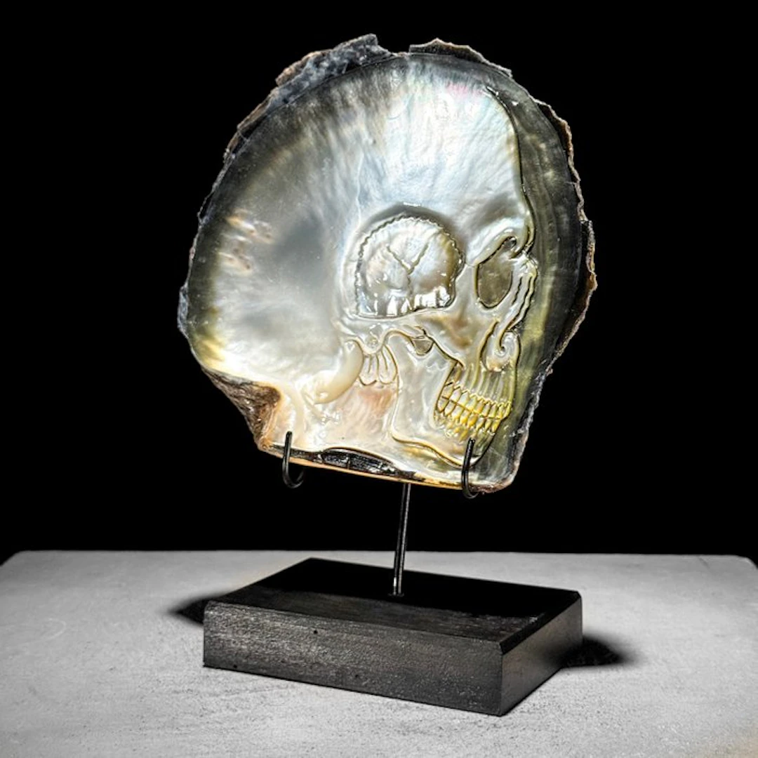 Intricately carved Mother of Pearl Shell - Human Skull...