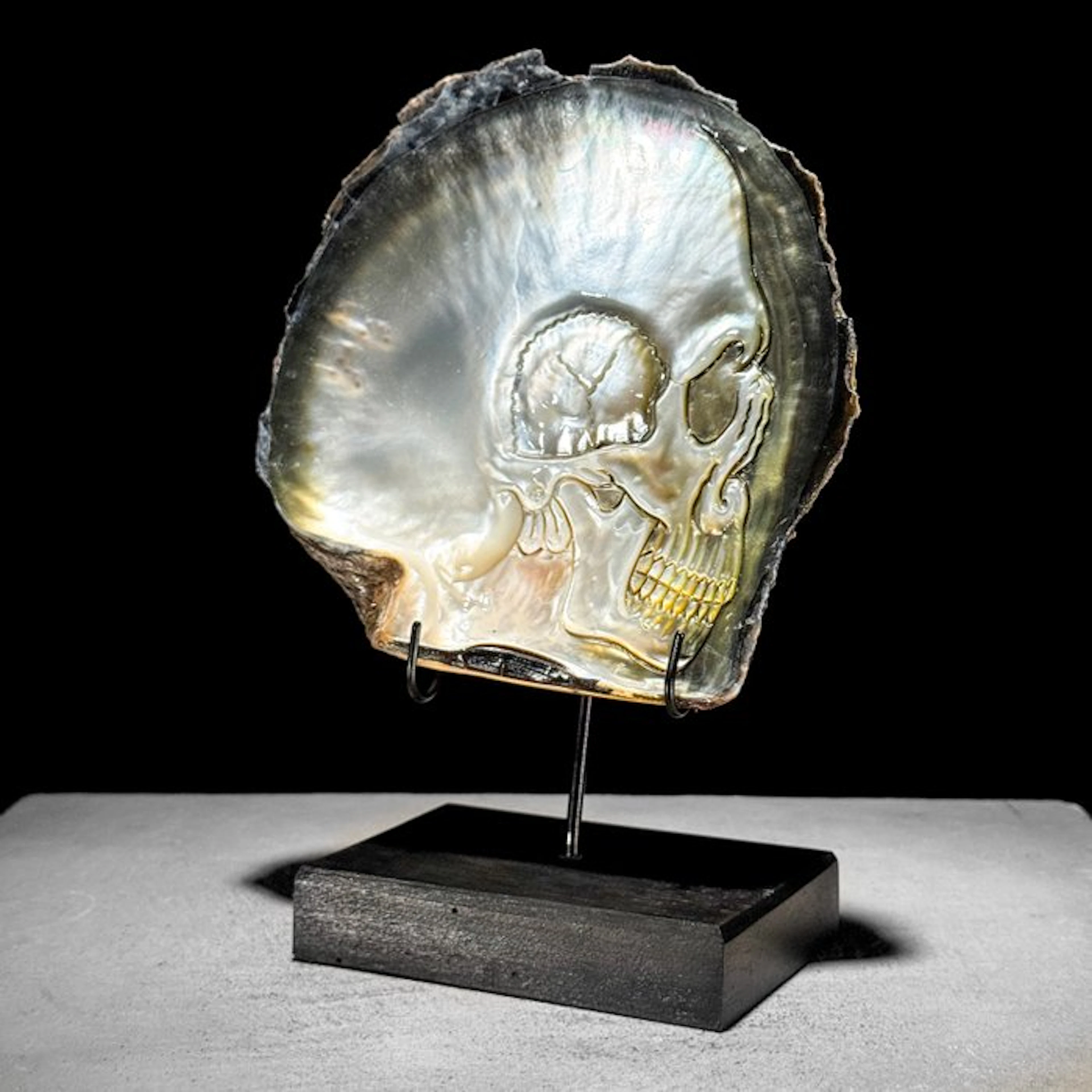 Intricately carved Mother of Pearl Shell - Human Skull...