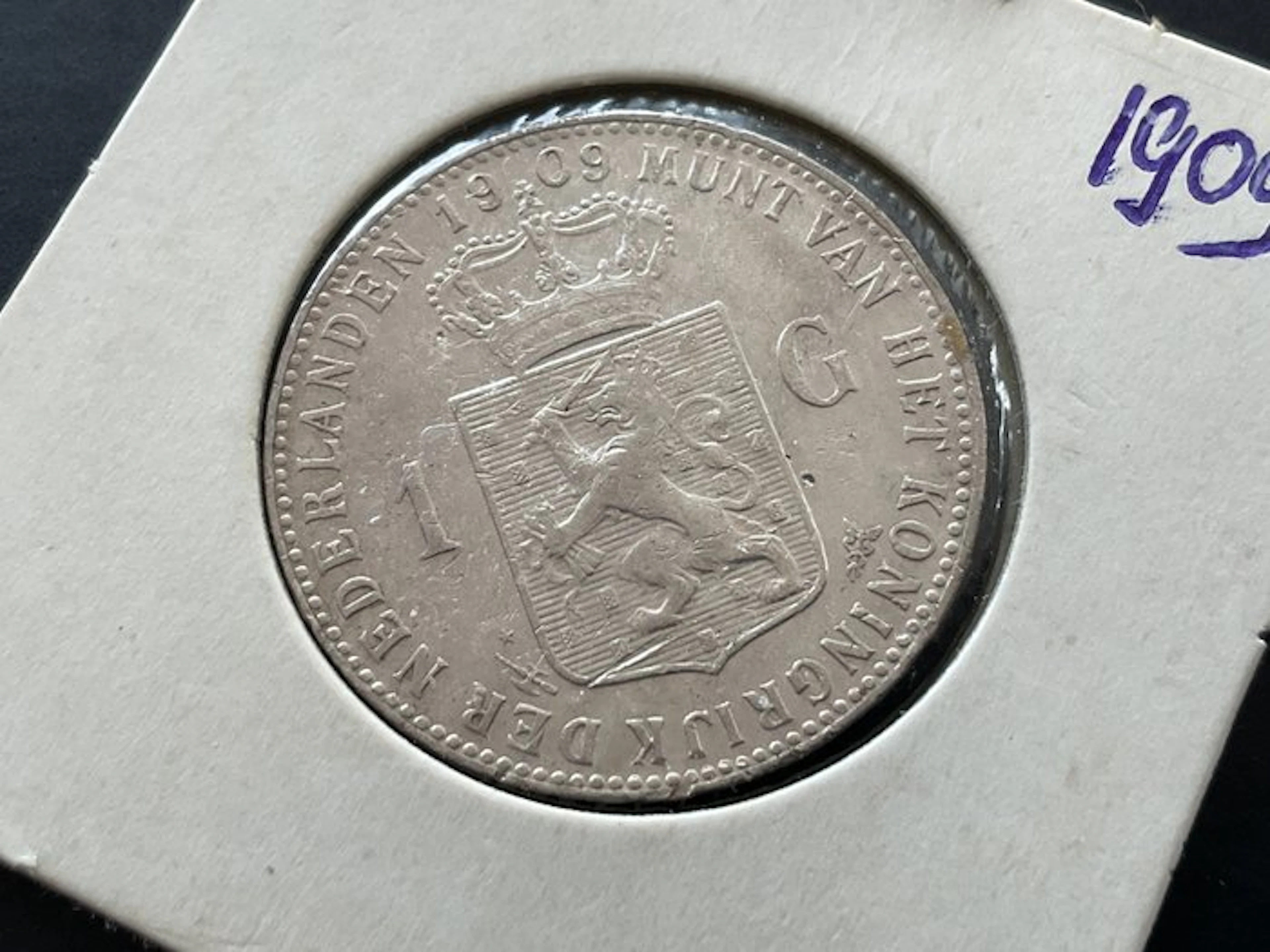 Netherlands. Wilhelmina. 1 Gulden 1909 (No reserve price)