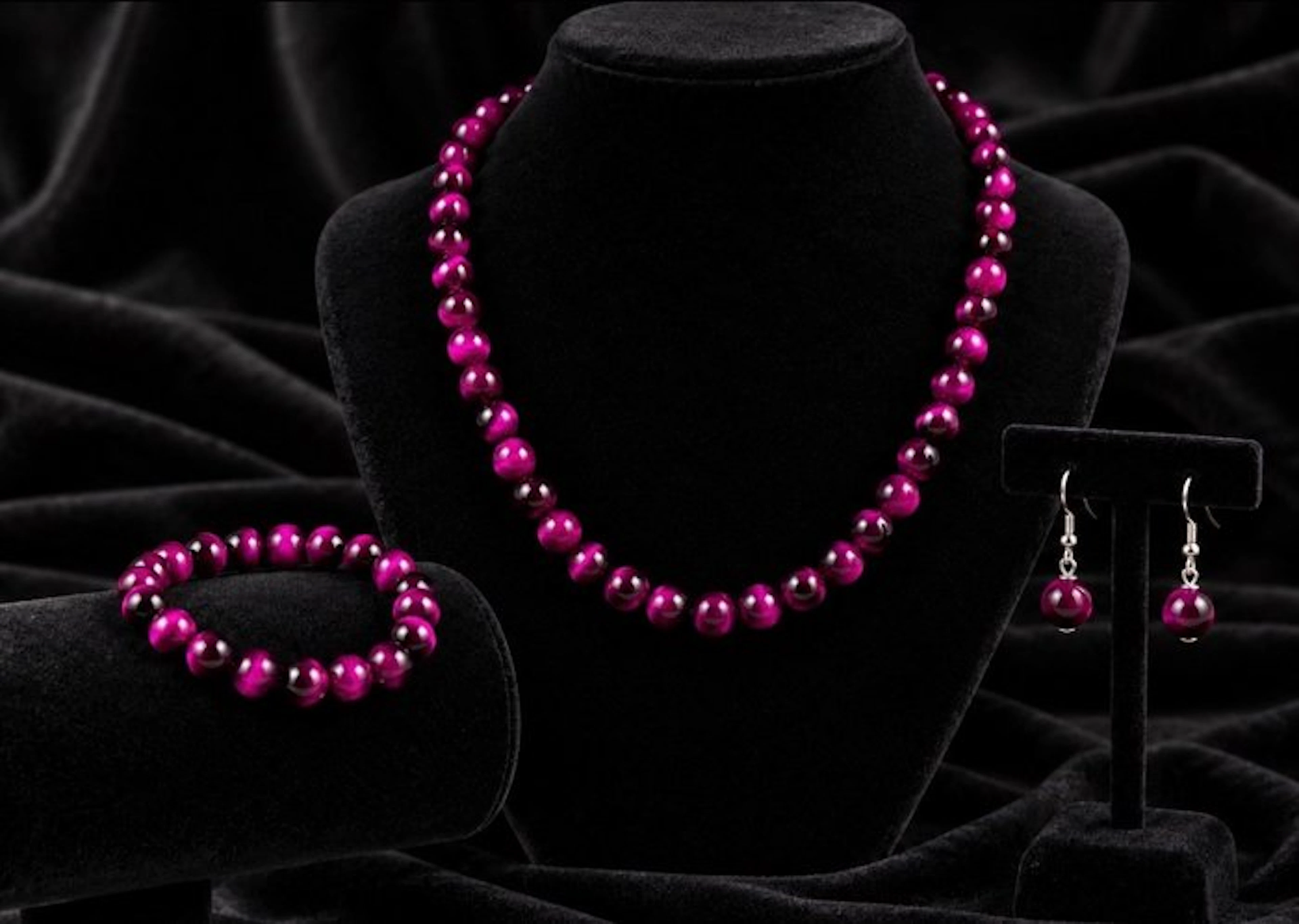 Elegant Pink Tiger Eye Jewellery Set – Necklace