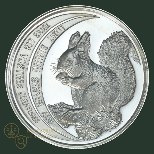 Andorra. 10 Dinar 1992 "Wildlife Red squirrel" (No reserve price)