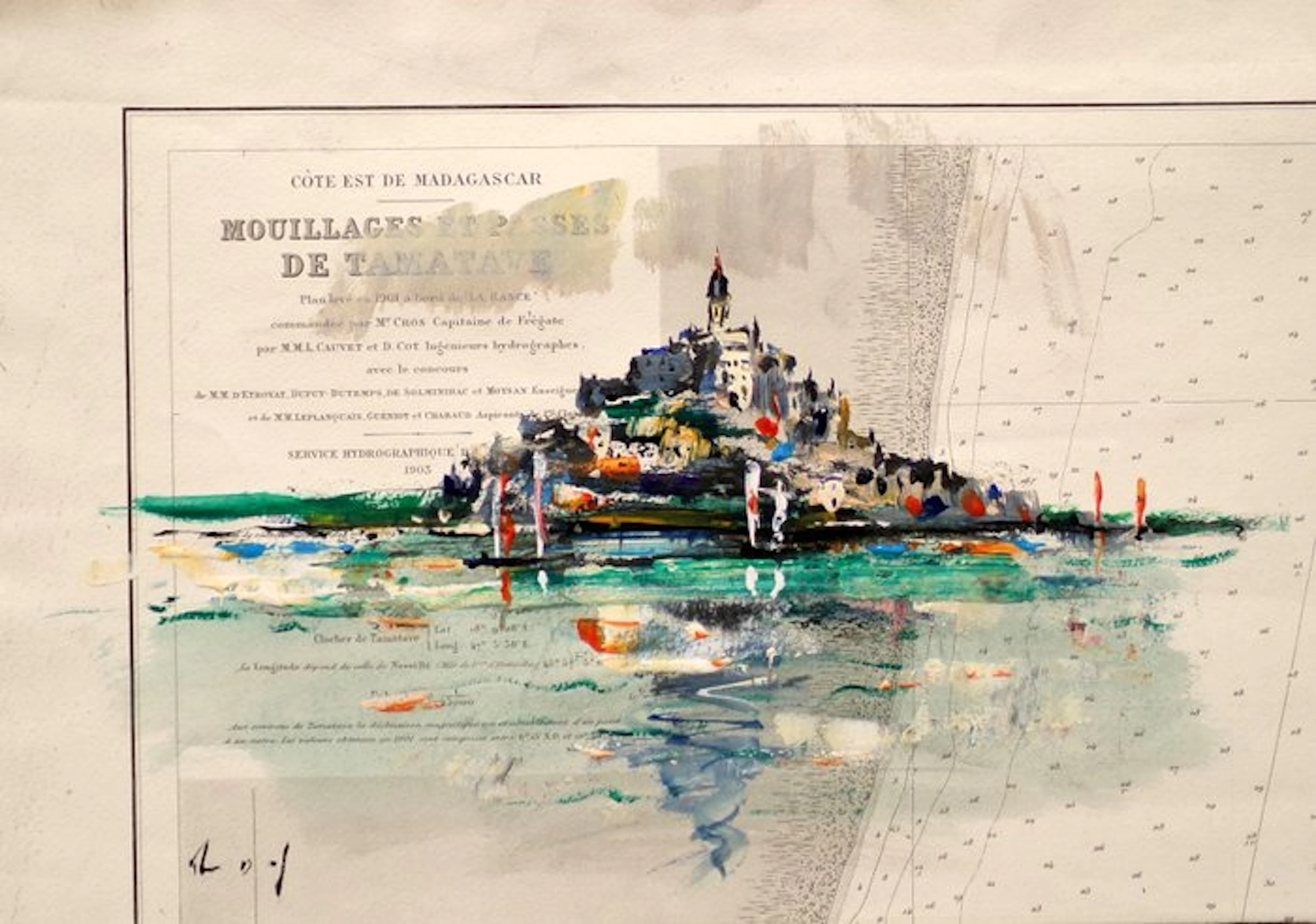 Denis Pascal dit "ROY" (XXI) - Le Mont-Saint-Michel sur carte marine ancienne