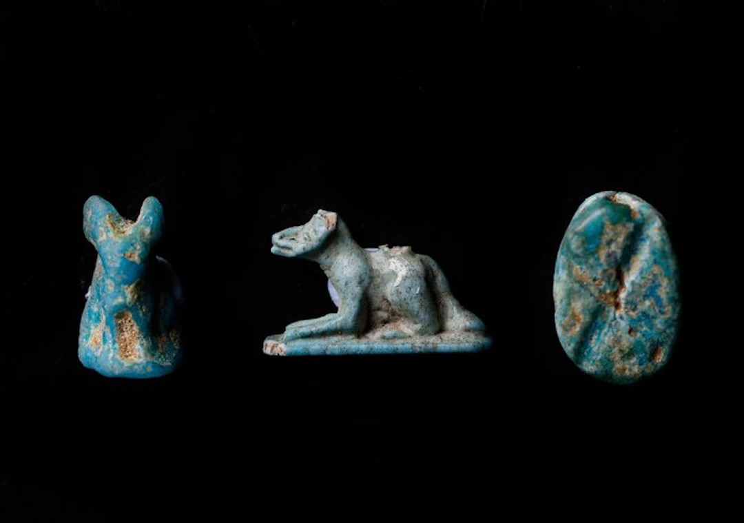Ancient Egypt, amulets of Wepwawet, Anubis and a scarab - 1 cm