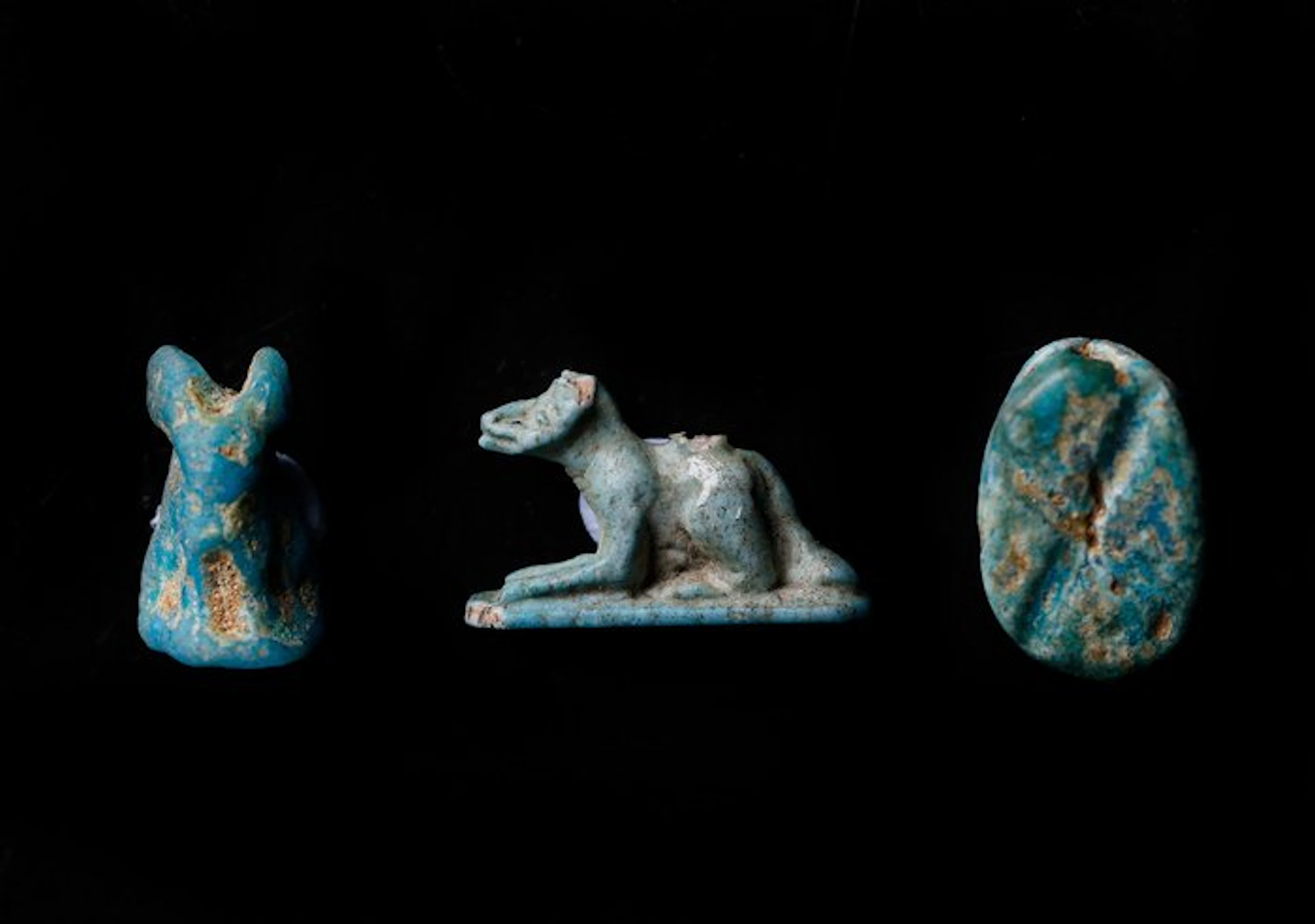 Ancient Egypt, amulets of Wepwawet, Anubis and a scarab - 1 cm