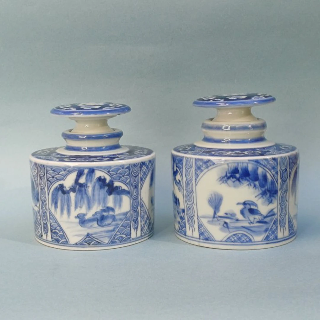 Jar (2) - Porcelain - Japanese Seto tea canisters