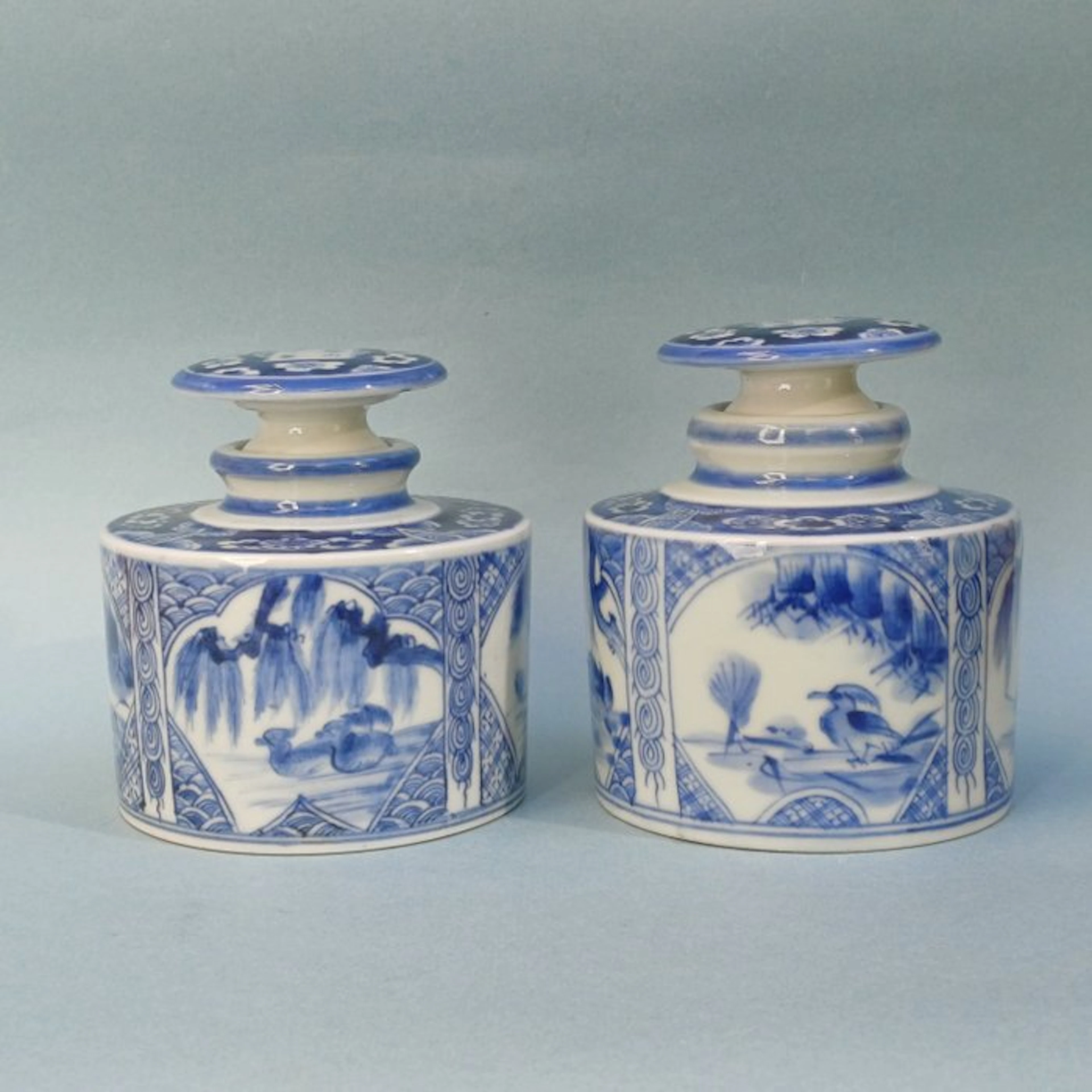 Jar (2) - Porcelain - Japanese Seto tea canisters