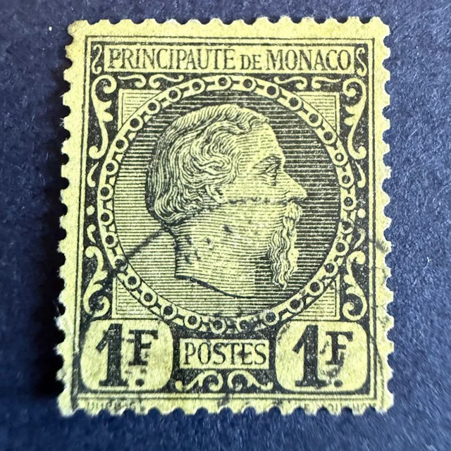 Monaco - Yvert 9 'Charles III 1fr black on yellow' cancelled
