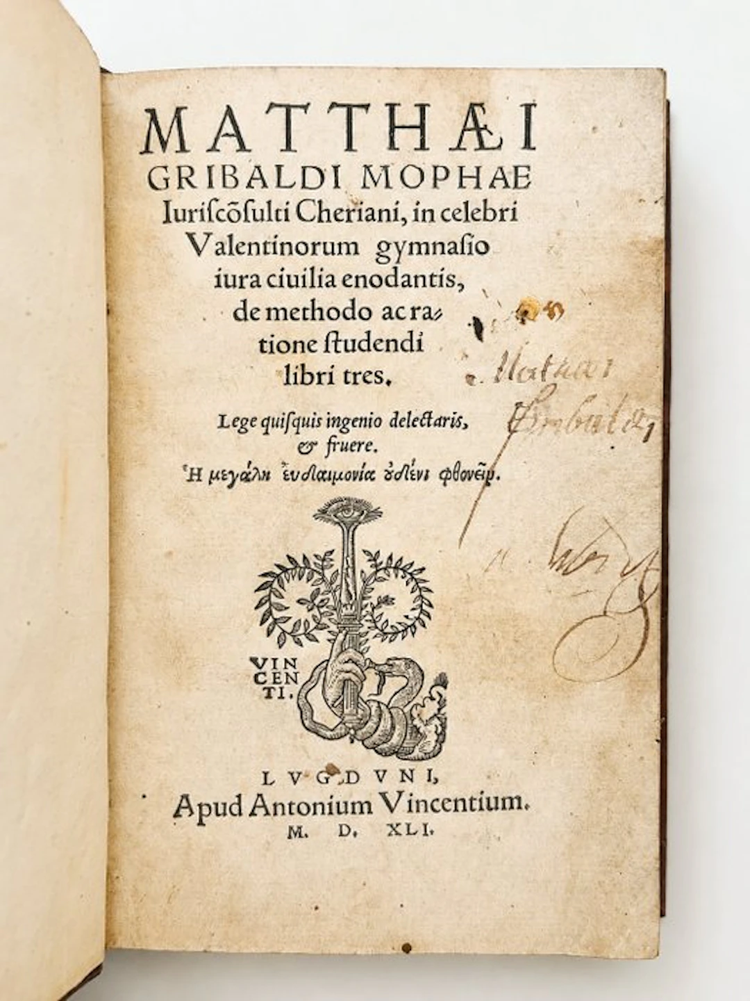 Matteo Gribaldi Moffa (Matthaeus Gribaldus Mopha)...